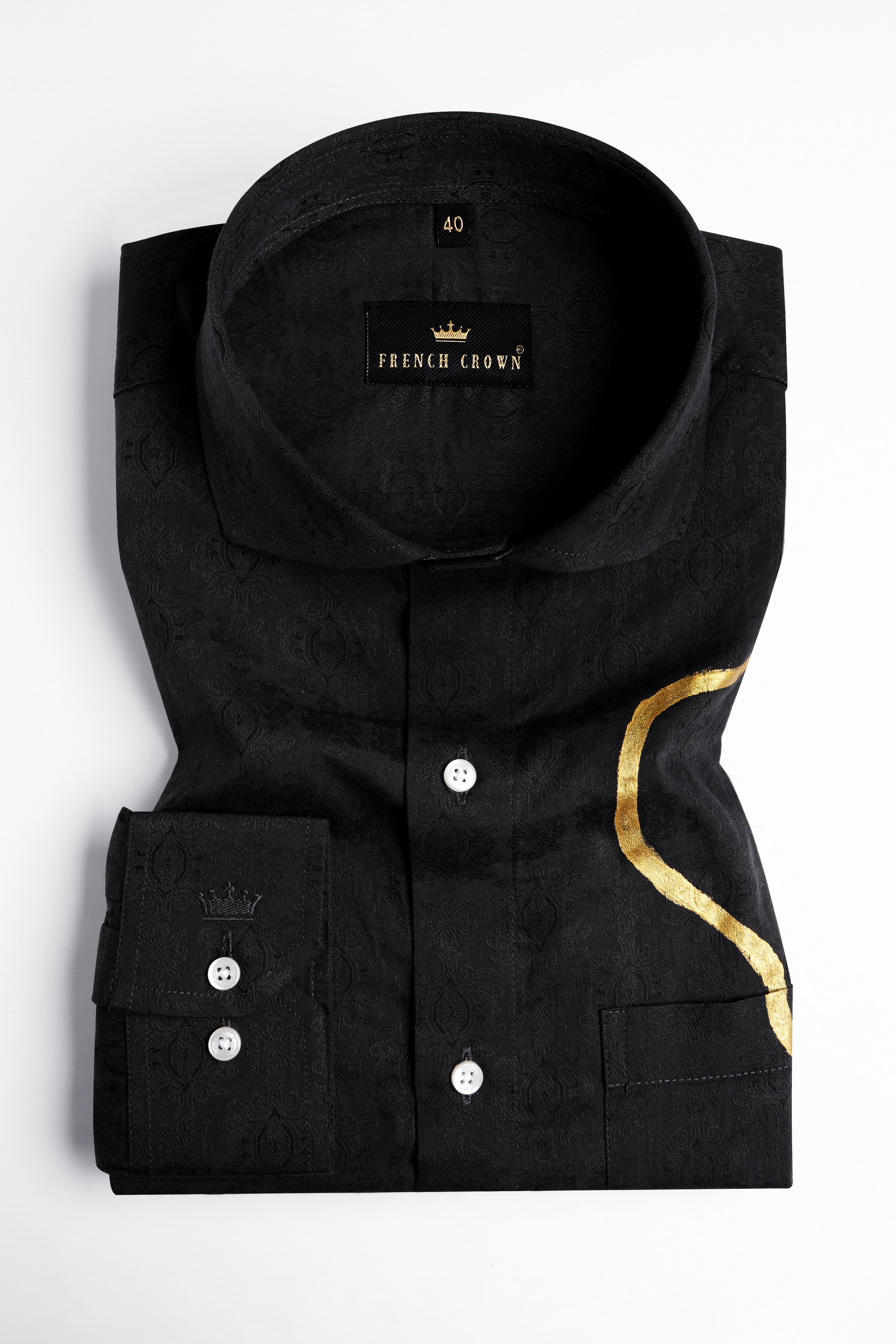 Jade Black Hand Painted Jacquard Textured Premium Giza Cotton Designer Shirt
