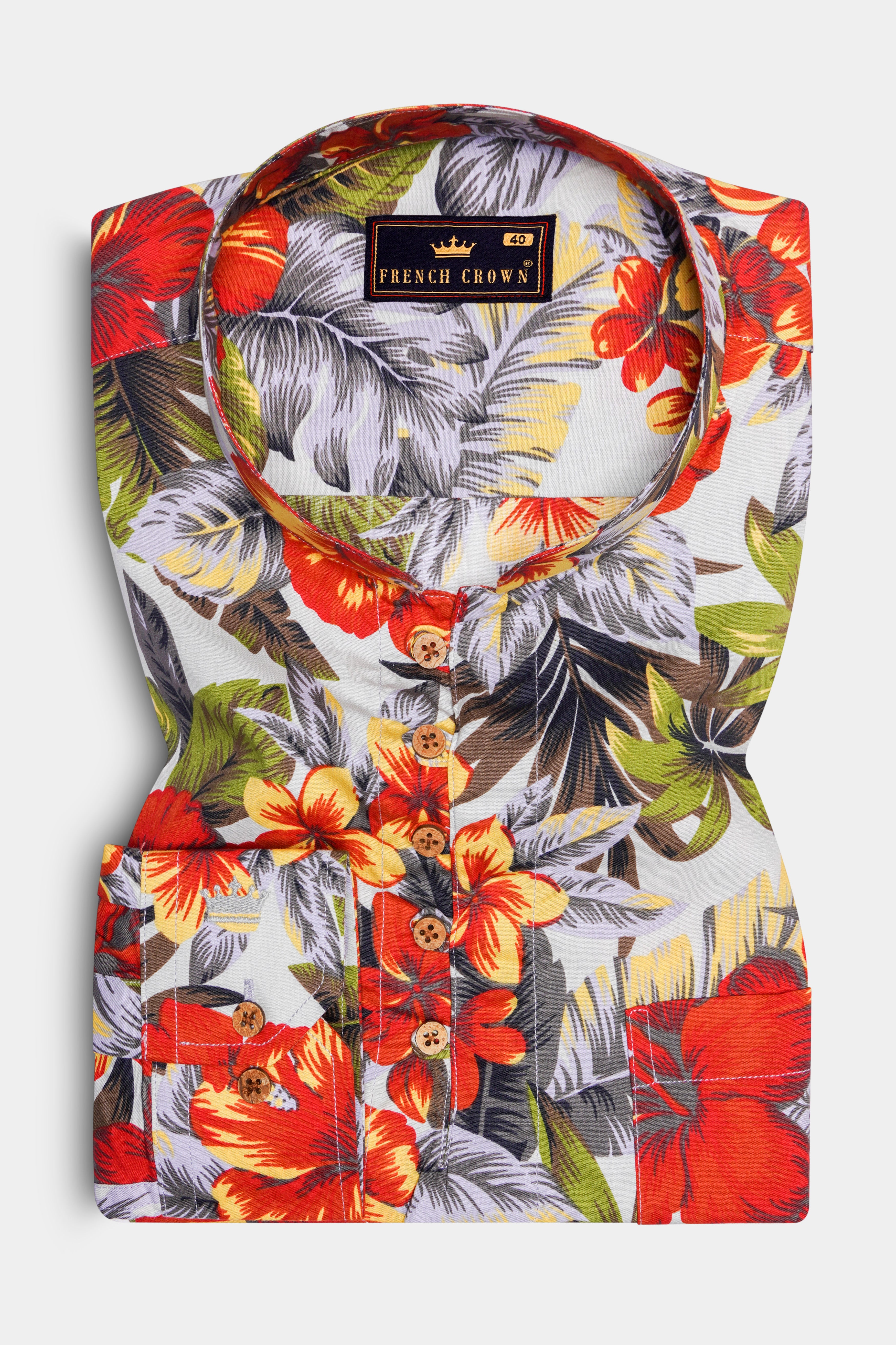 Solitude Blue Colorful Floral Print Premium Cotton Kurta Shirt
