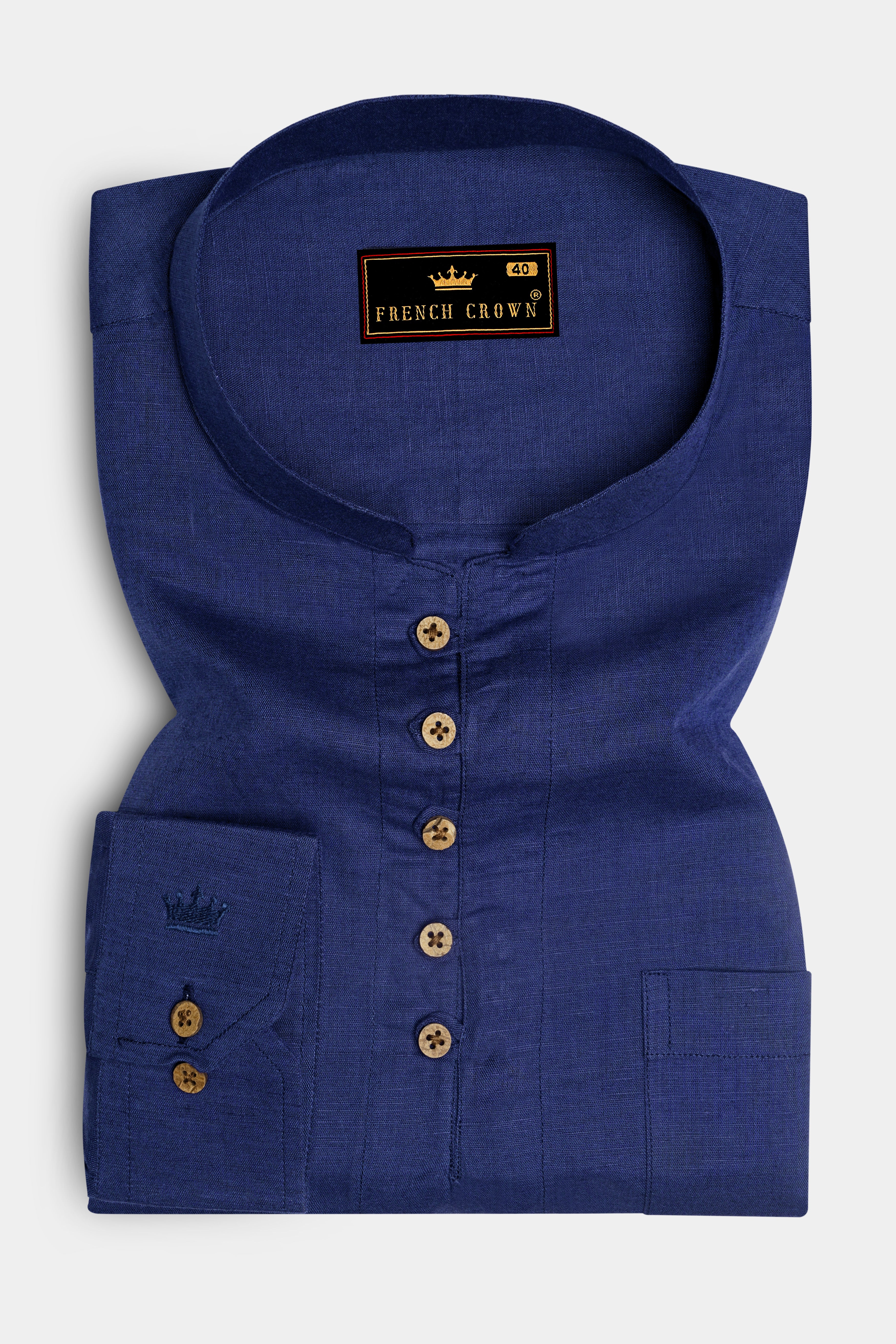 Rhino Blue Luxurious Linen Kurta Shirt