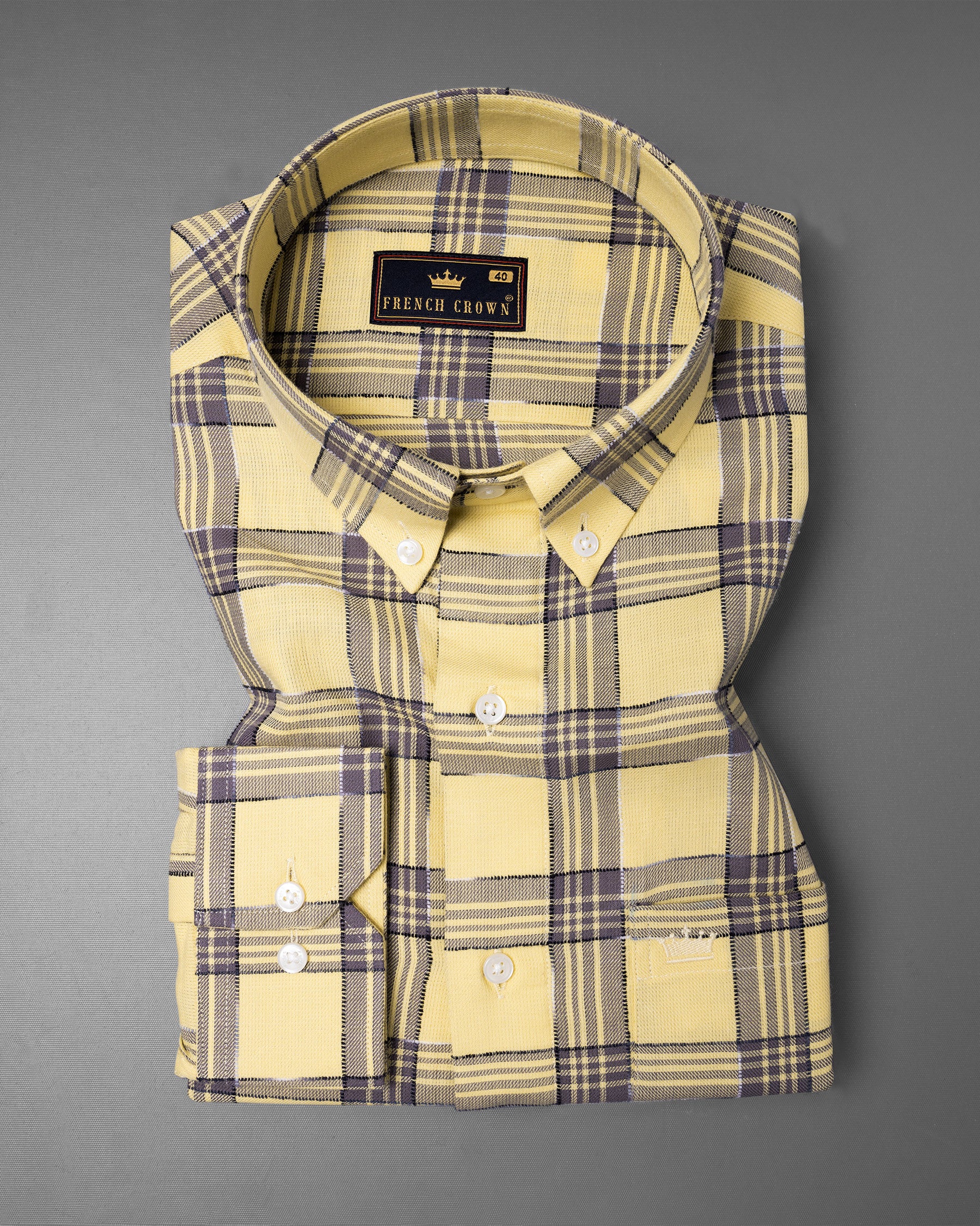 Yellow Windowpane Dobby Textured Premium Giza Cotton Shirt