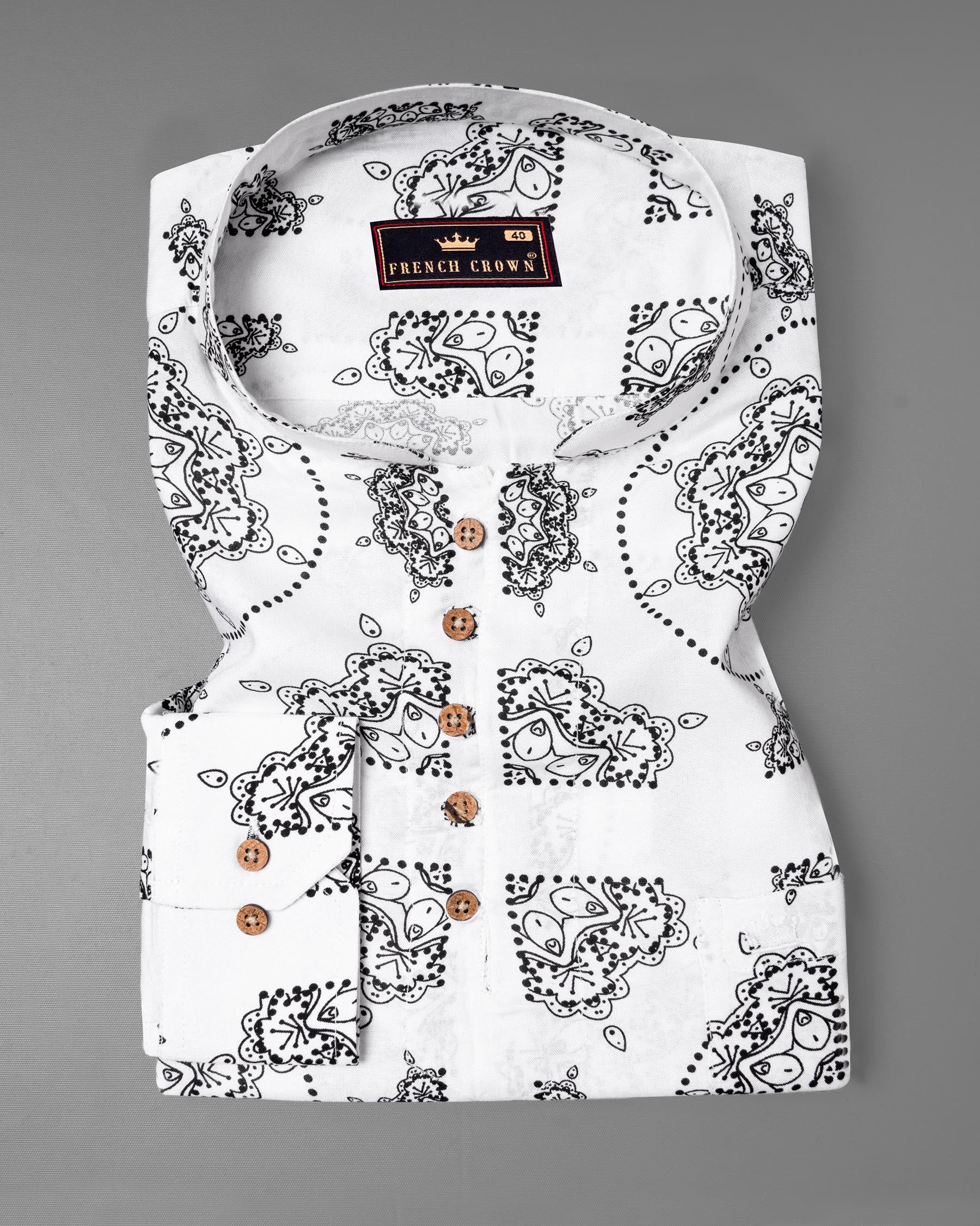 Bright White Printed Premium Cotton Kurta Shirt