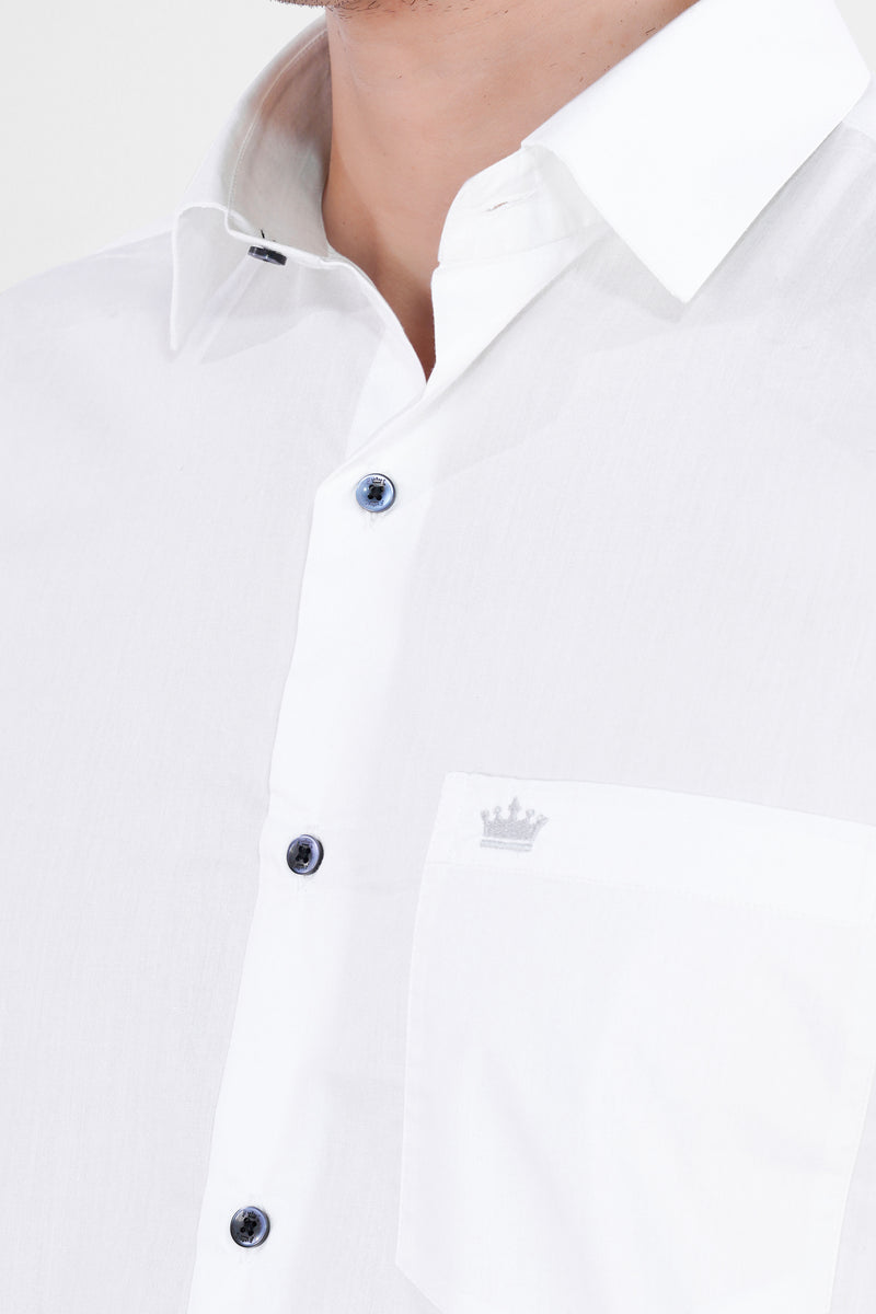 Bright White Navy Buttoned Premium Cotton Shirt