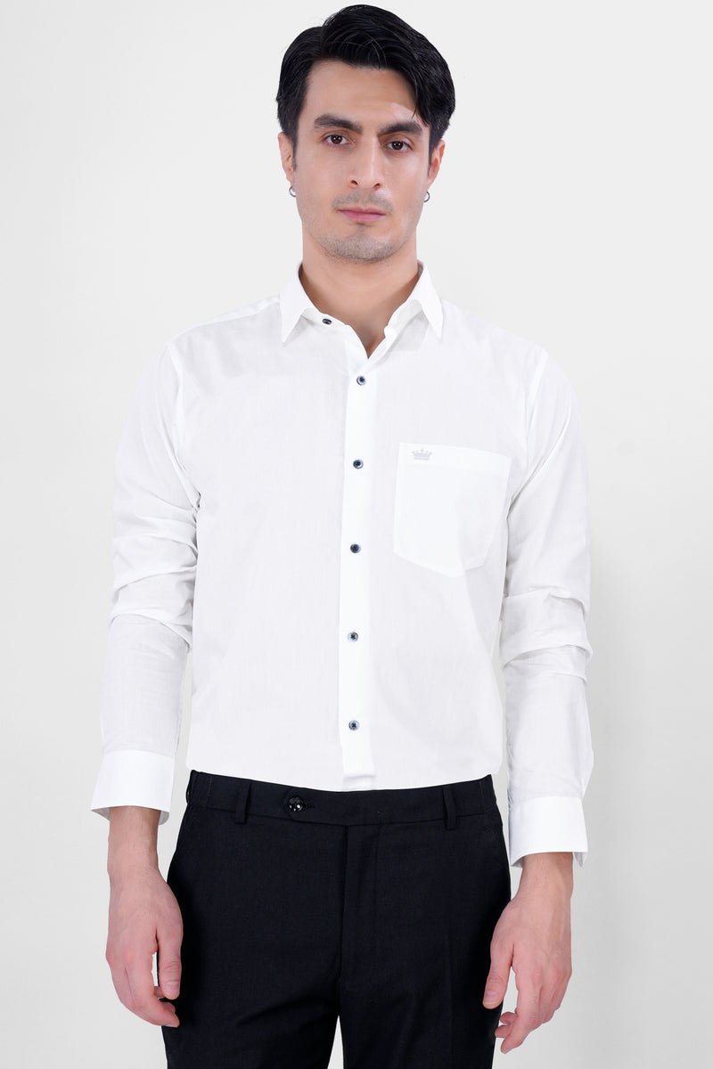 Bright White Navy Buttoned Premium Cotton Shirt