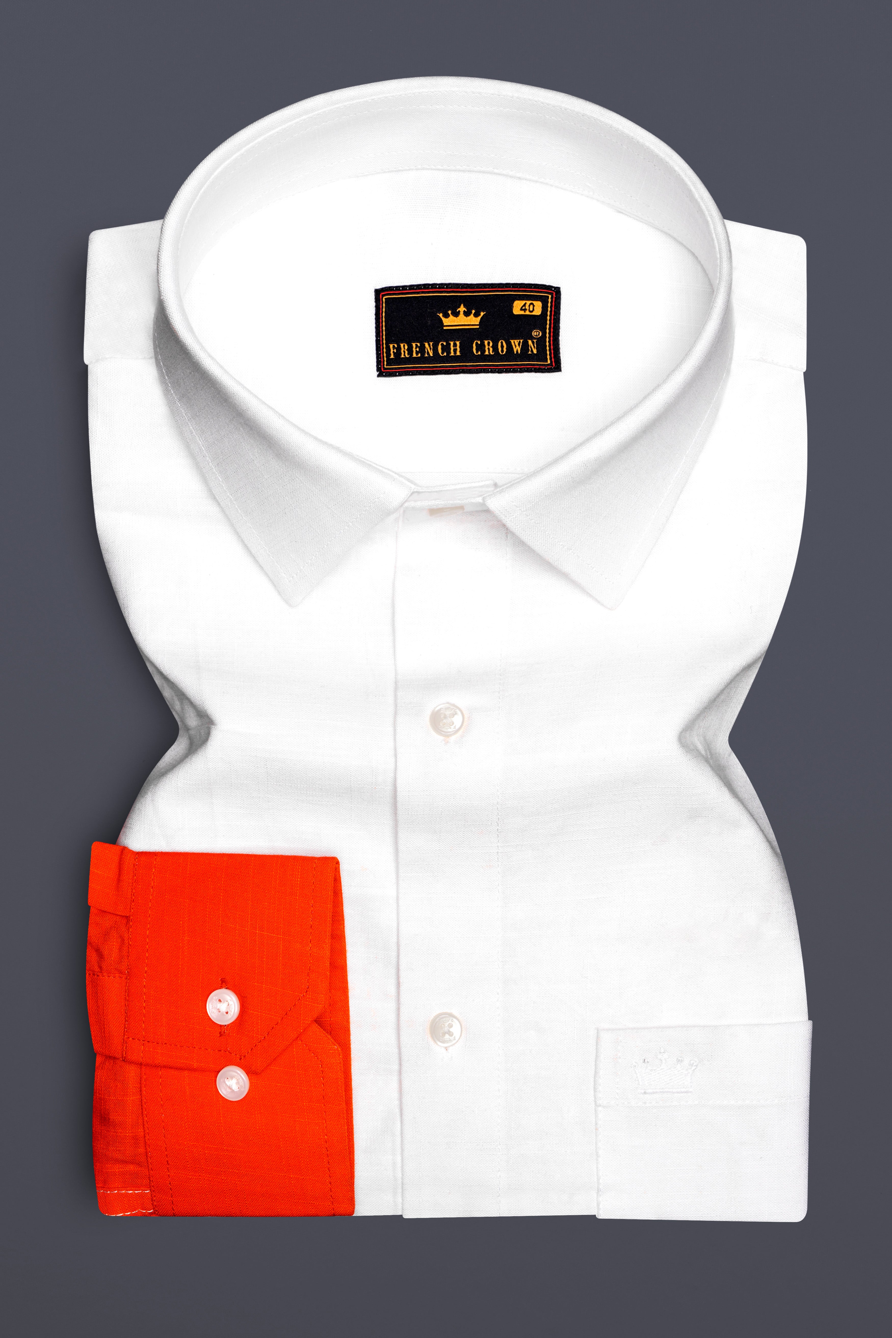 White and Bittersweet Orange Luxurious Linen Shirt