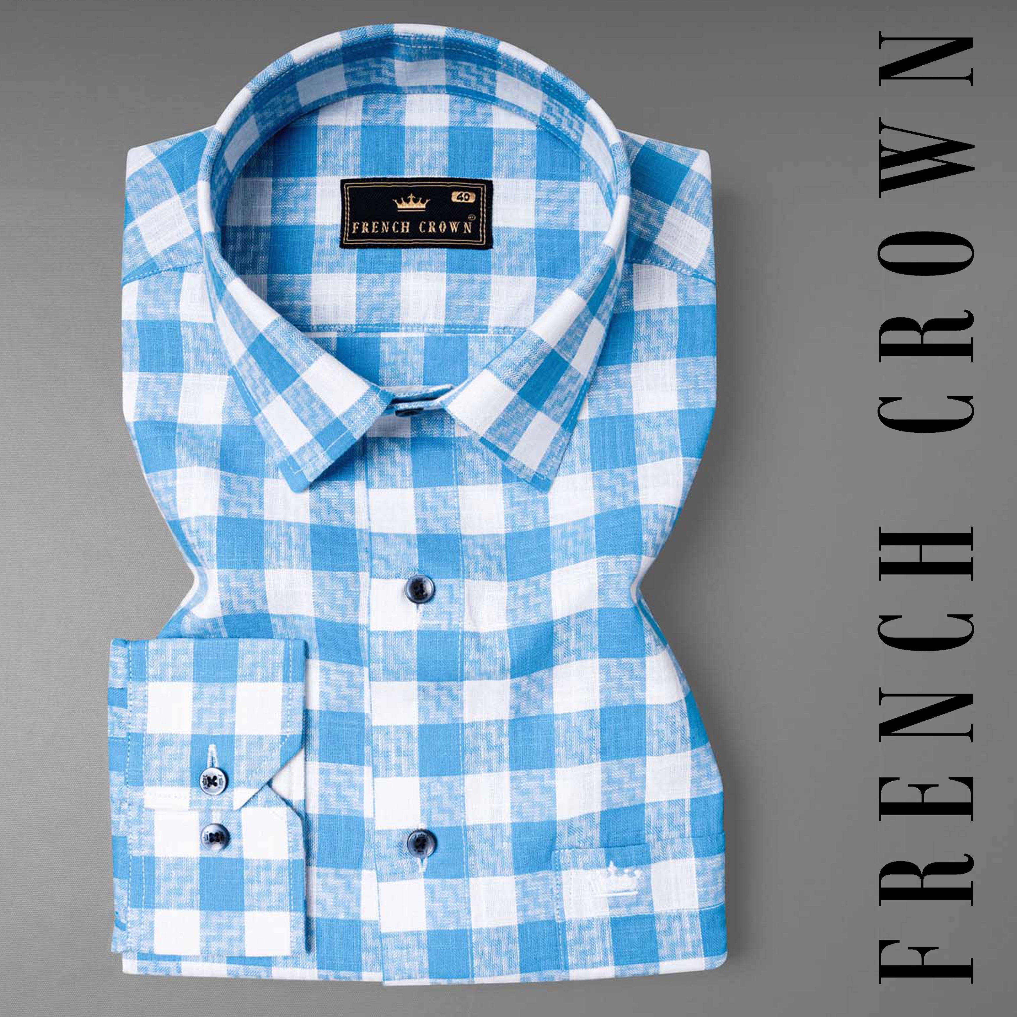 Bright White with Shakespeare Blue Twill Checkered Premium Cotton Shirt