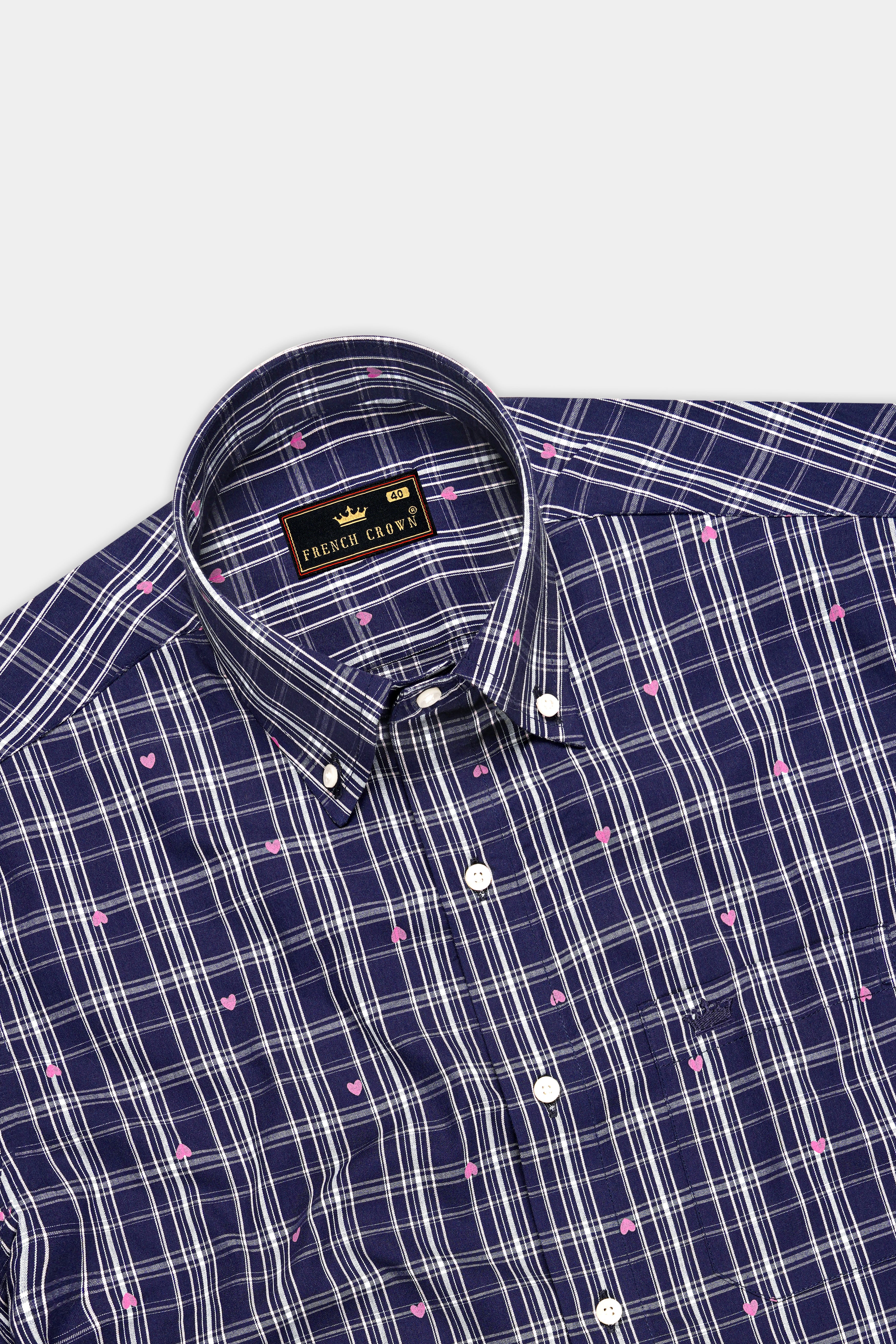 Port Gore Blue Heart Printed Plaid Premium Cotton Shirt