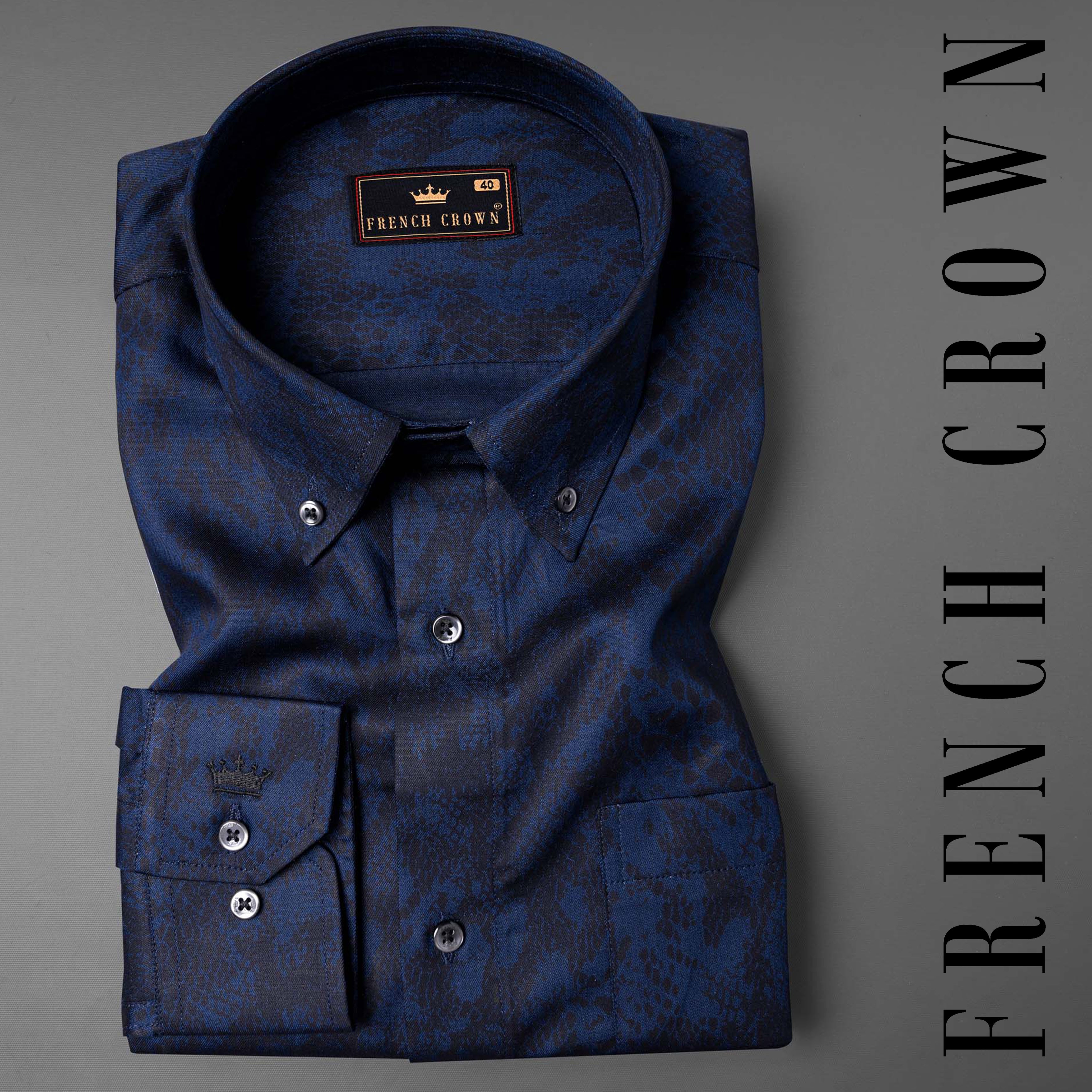 Catalina Blue anaconda Print Chambray Premium Cotton Shirt