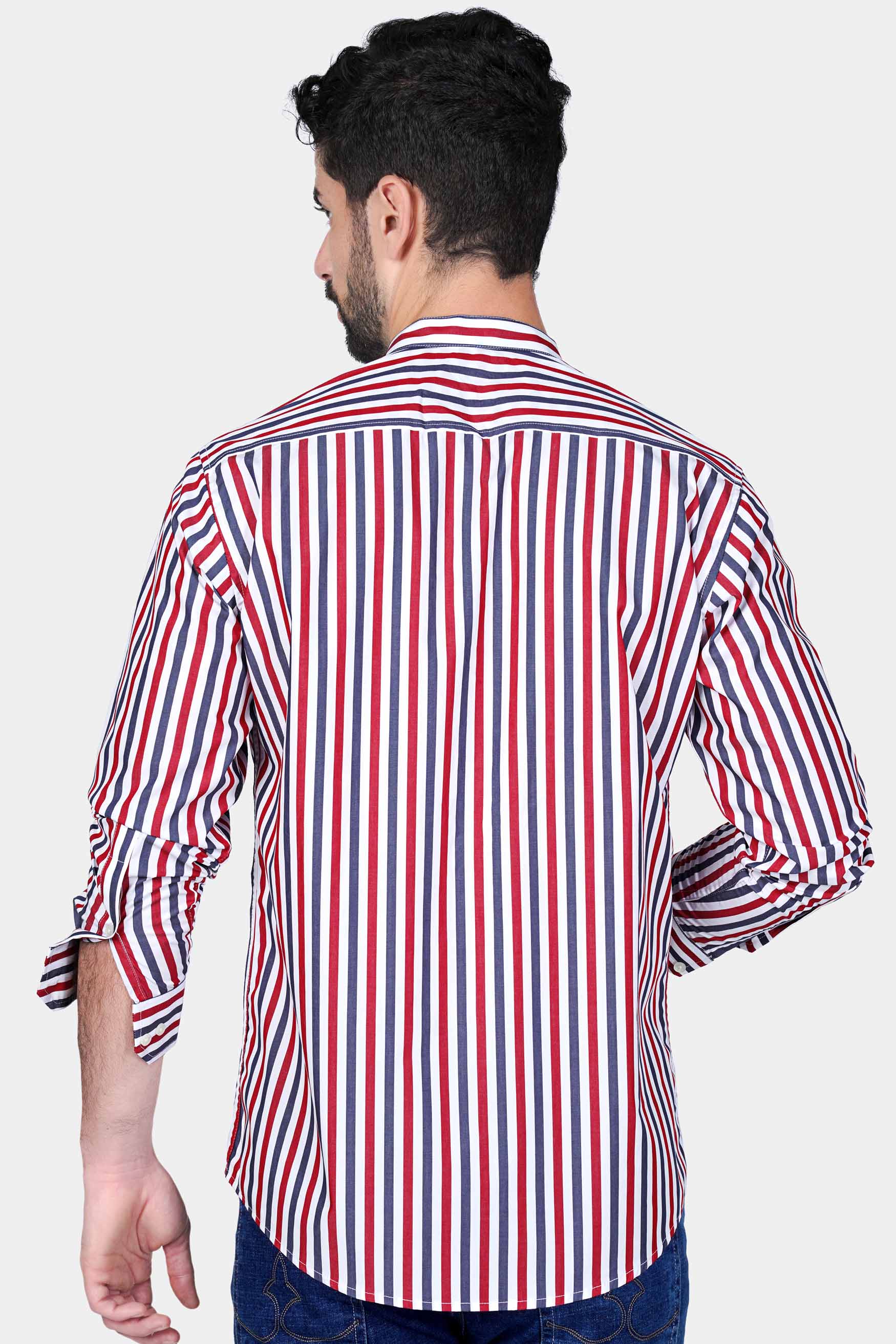 Bright White with Carmine Red and Scampi Blue Striped with Bird Patchwork Premium Cotton Designer Shirt 6120-M-E339-38, 6120-M-E339-H-38, 6120-M-E339-39, 6120-M-E339-H-39, 6120-M-E339-40, 6120-M-E339-H-40, 6120-M-E339-42, 6120-M-E339-H-42, 6120-M-E339-44, 6120-M-E339-H-44, 6120-M-E339-46, 6120-M-E339-H-46, 6120-M-E339-48, 6120-M-E339-H-48, 6120-M-E339-50, 6120-M-E339-H-50, 6120-M-E339-52, 6120-M-E339-H-52