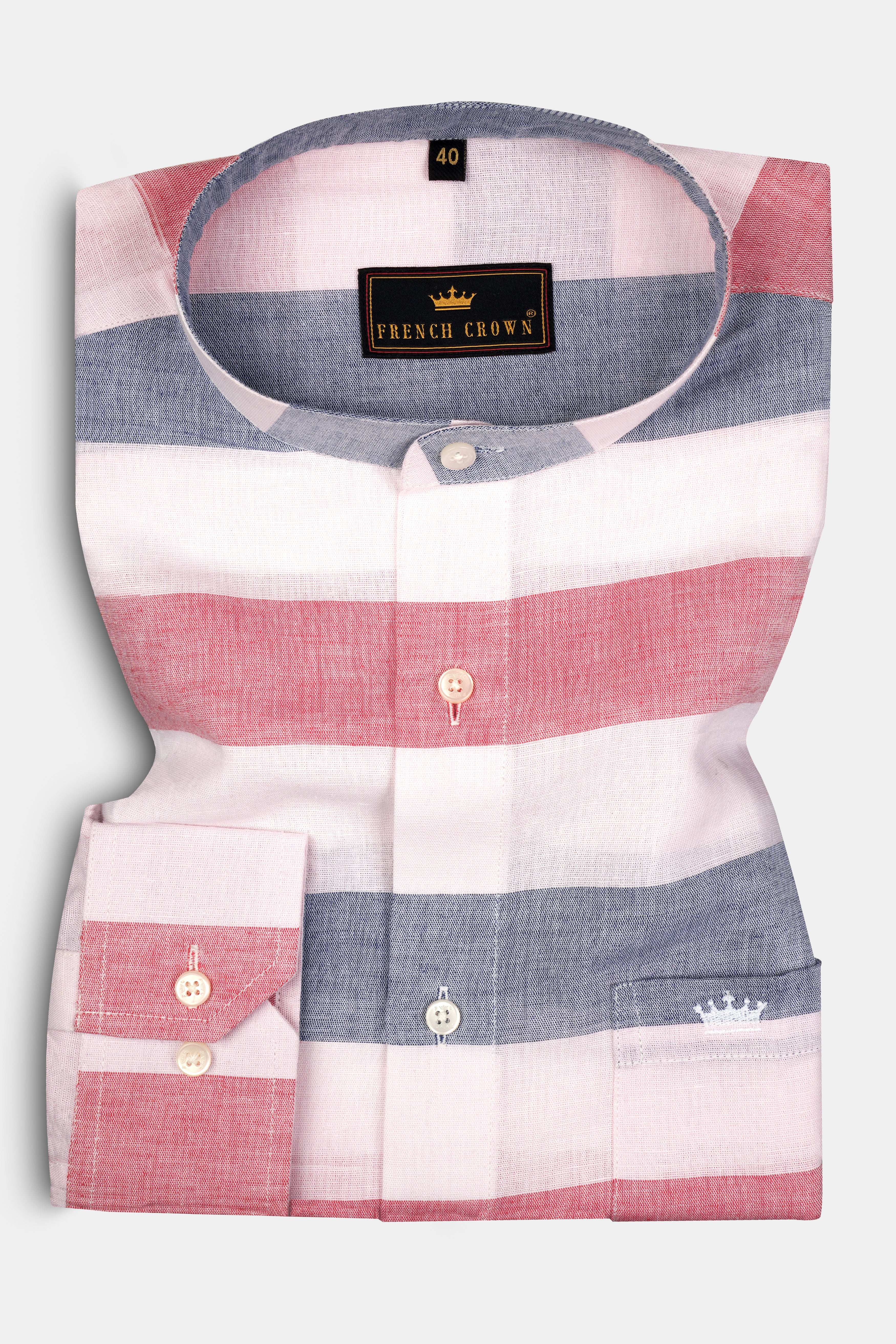 Illusion Pink and White Striped Luxurious Linen Shirt