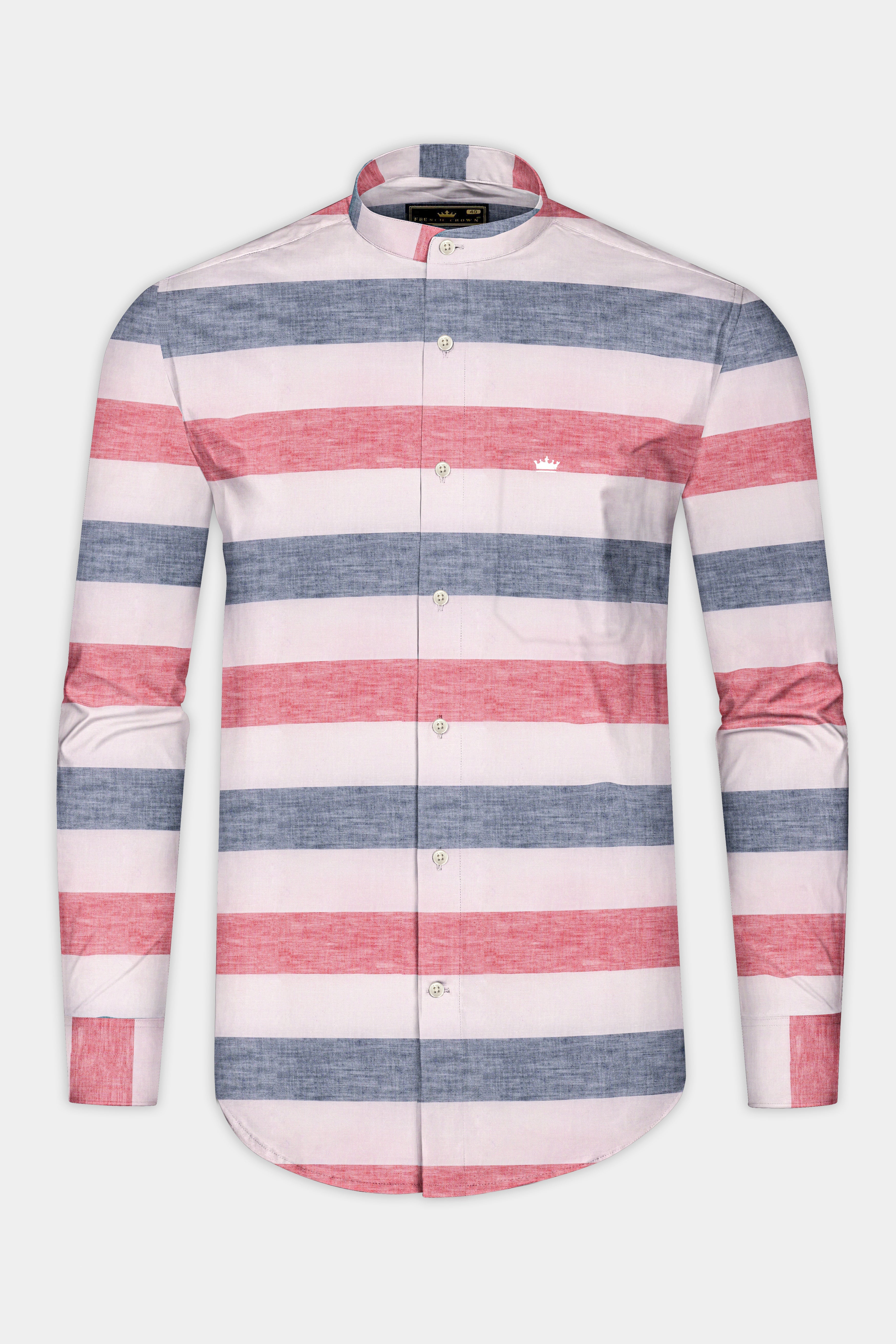 Illusion Pink and White Striped Luxurious Linen Shirt