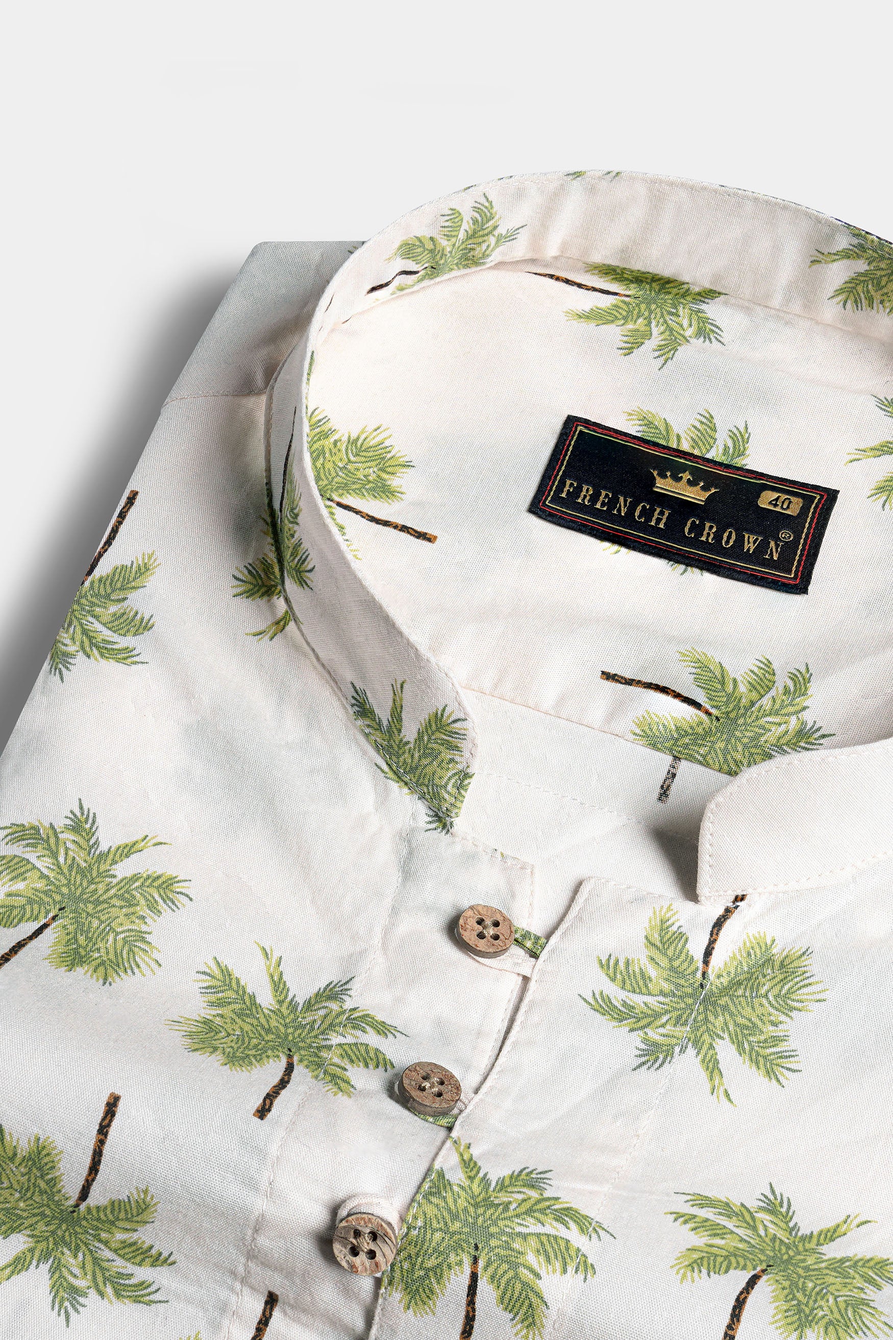 Antique Cream and Moss Green Trees Printed with a Big Tree Patchwork Premium Cotton Designer Kurta Shirt
