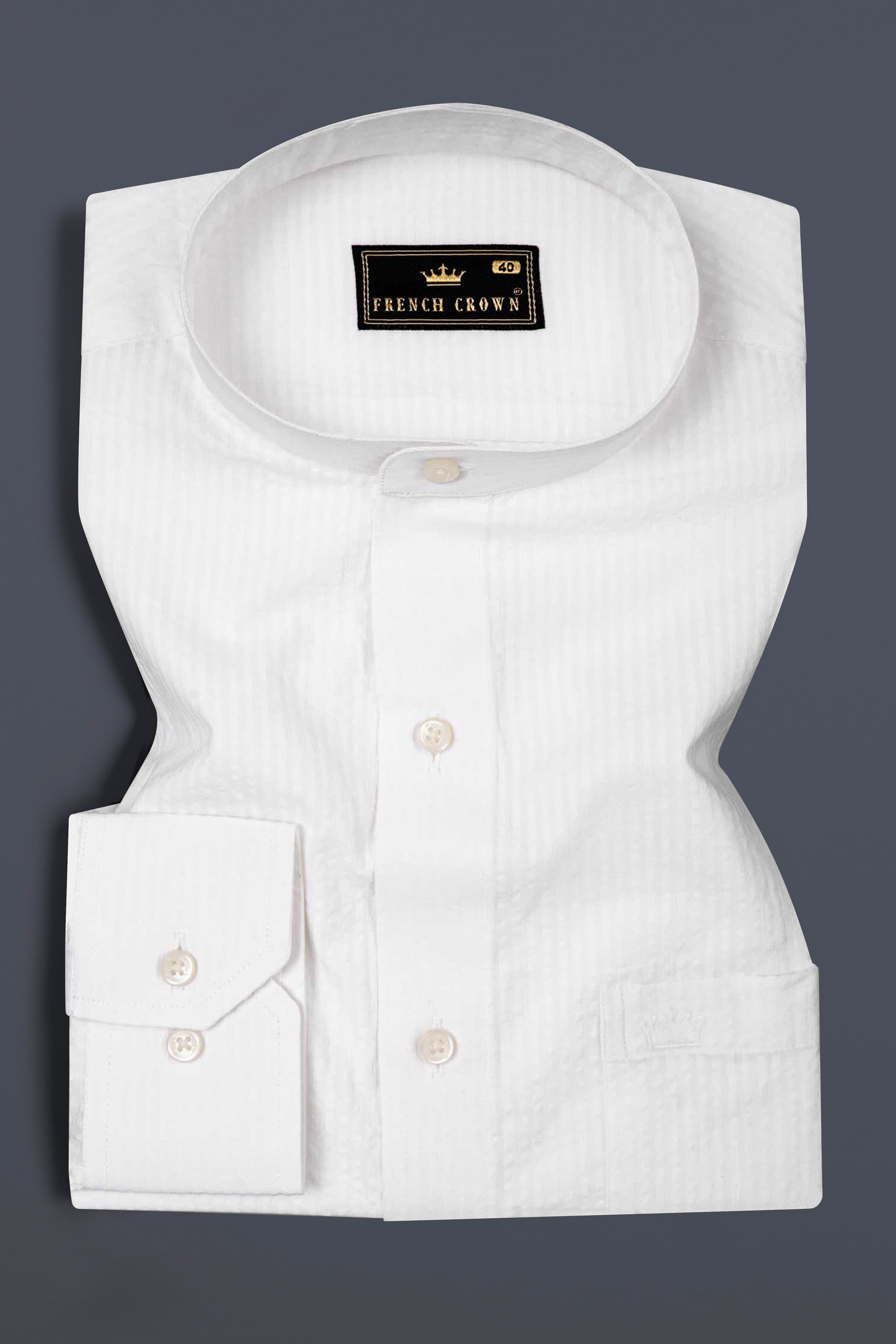 Bright White Subtle Striped Seersucker Premium Giza Cotton Shirt