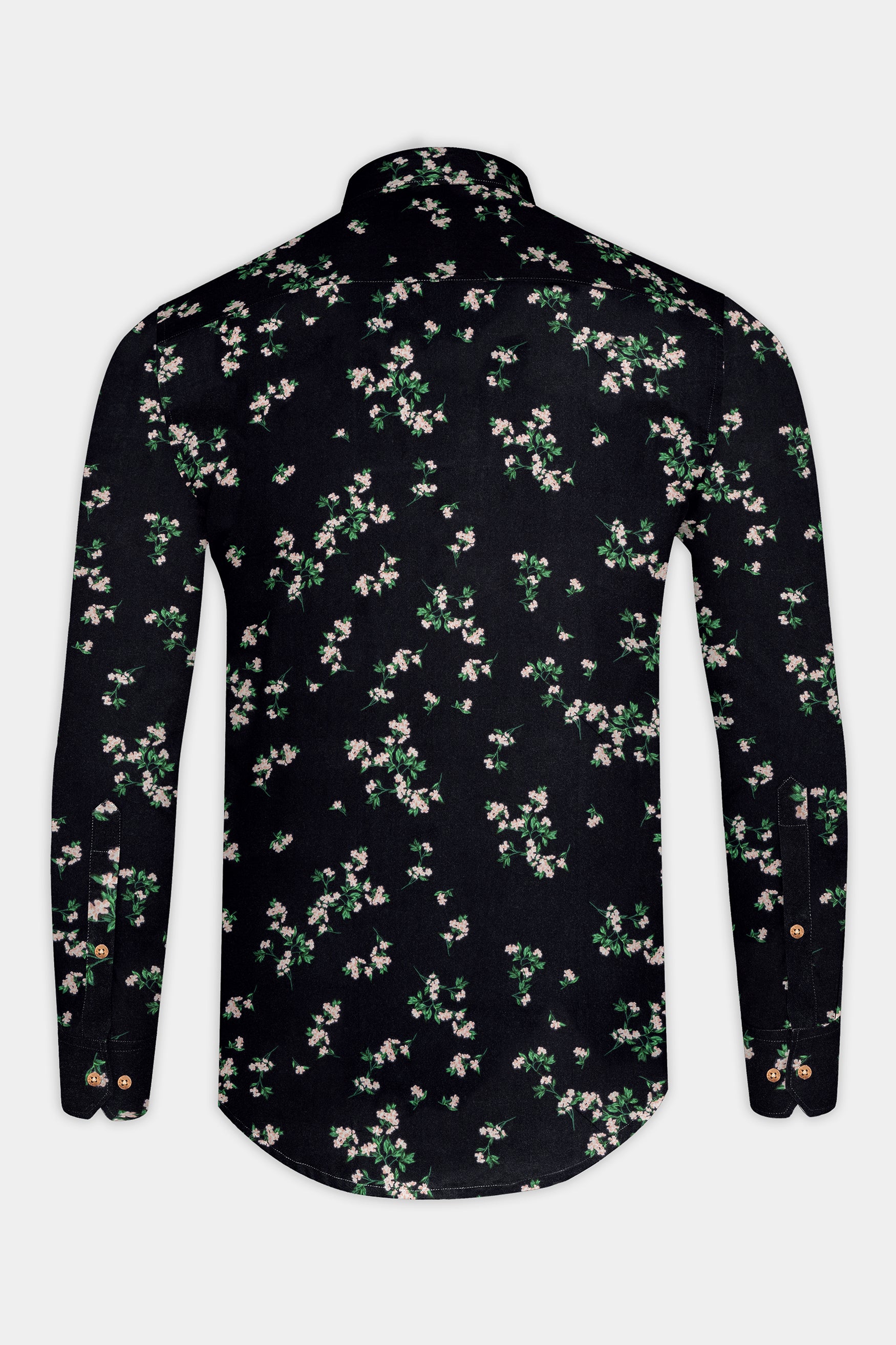 Jade Black Floral Printed Premium Tencel Kurta Shirt