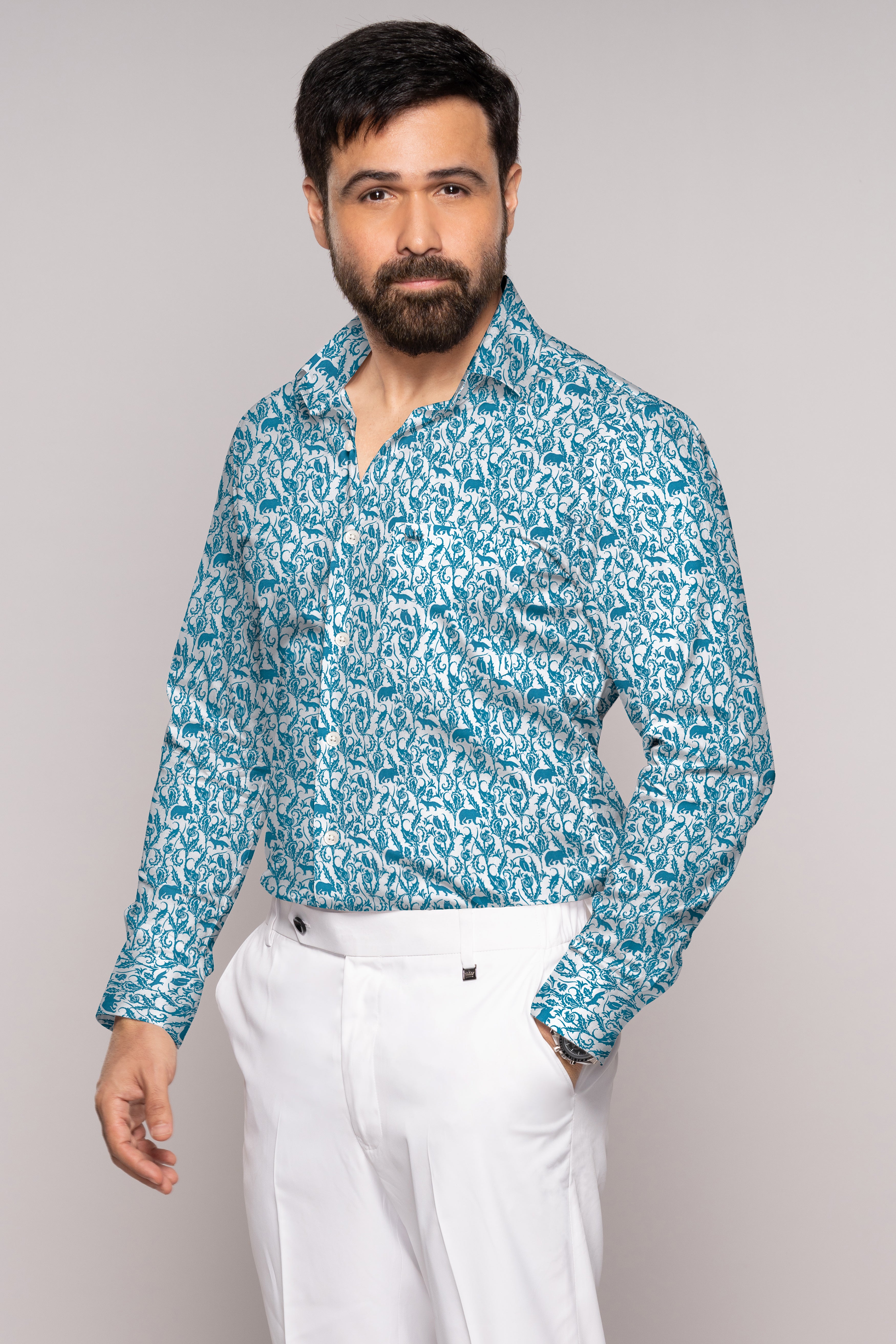 Bright White with Pylorus Bear and Volf Printed Royal Oxford Shirt