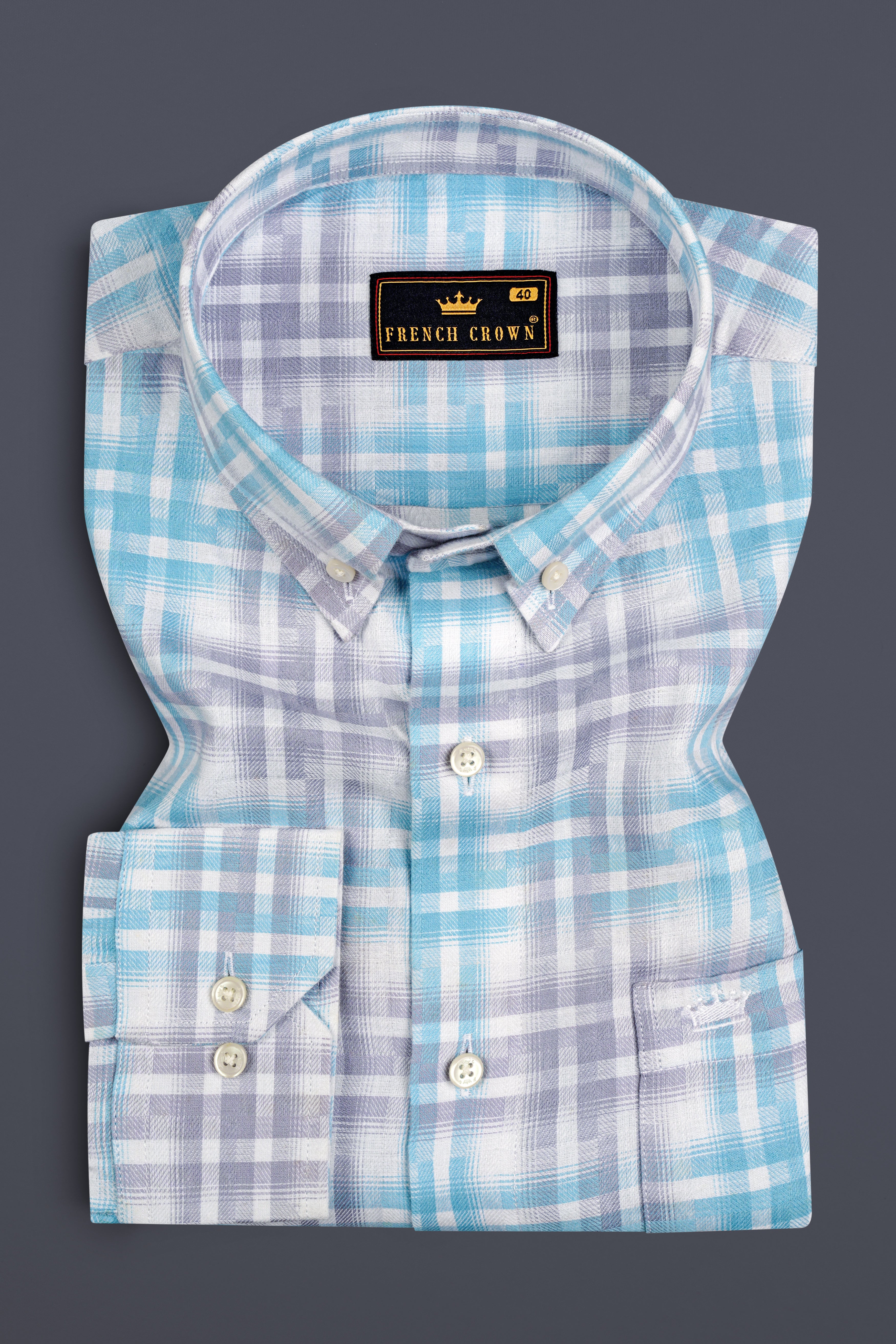 Manatee Gray with Glacier Blue Twill Plaid Premium Cotton Shirt