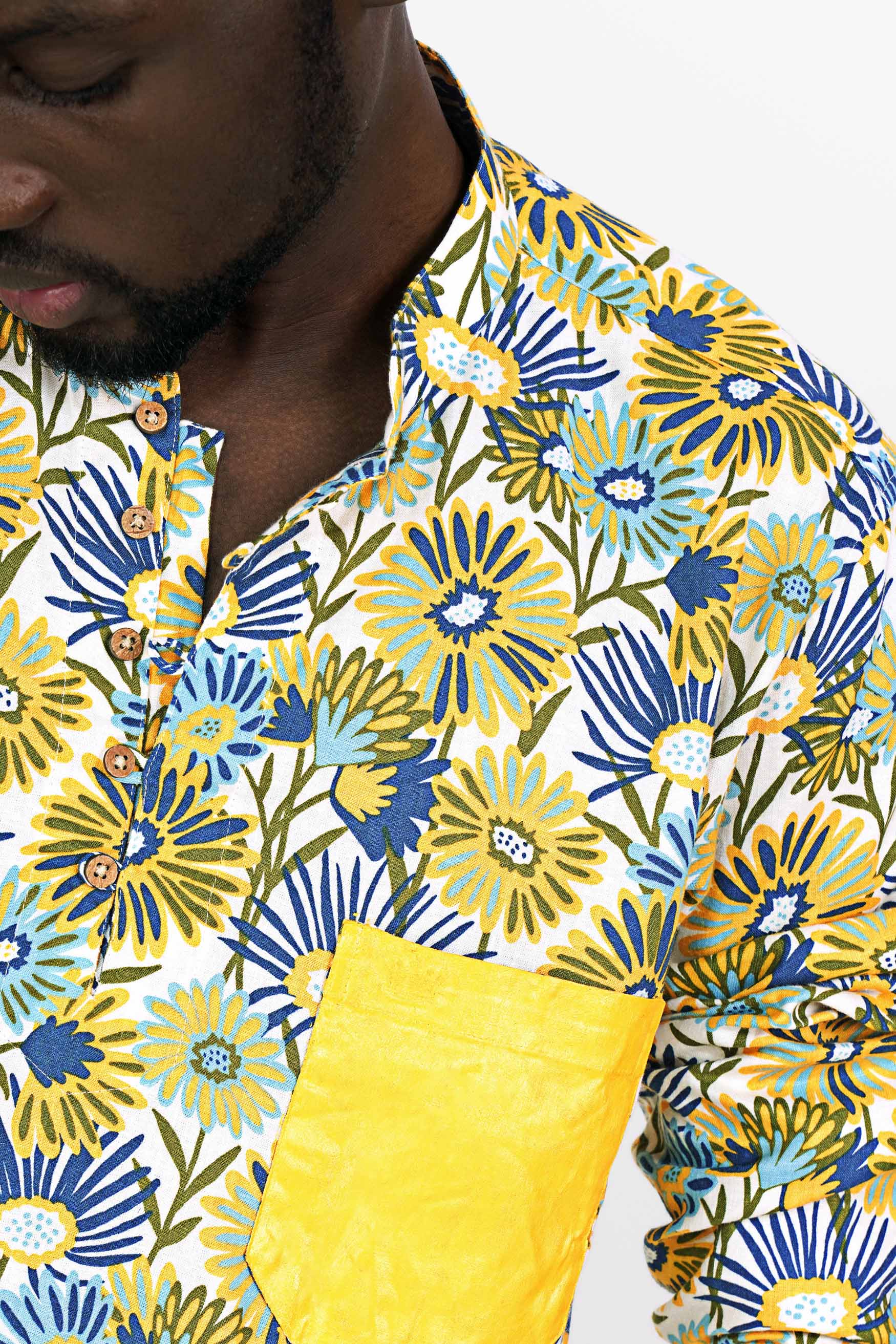Sweetcorn Yellow with Bright White Multicolour Floral Printed Hand Painted Royal Oxford Kurta Designer Shirt 6235-KS-ART-38, 6235-KS-ART-H-38, 6235-KS-ART-39, 6235-KS-ART-H-39, 6235-KS-ART-40, 6235-KS-ART-H-40, 6235-KS-ART-42, 6235-KS-ART-H-42, 6235-KS-ART-44, 6235-KS-ART-H-44, 6235-KS-ART-46, 6235-KS-ART-H-46, 6235-KS-ART-48, 6235-KS-ART-H-48, 6235-KS-ART-50, 6235-KS-ART-H-50, 6235-KS-ART-52, 6235-KS-ART-H-52