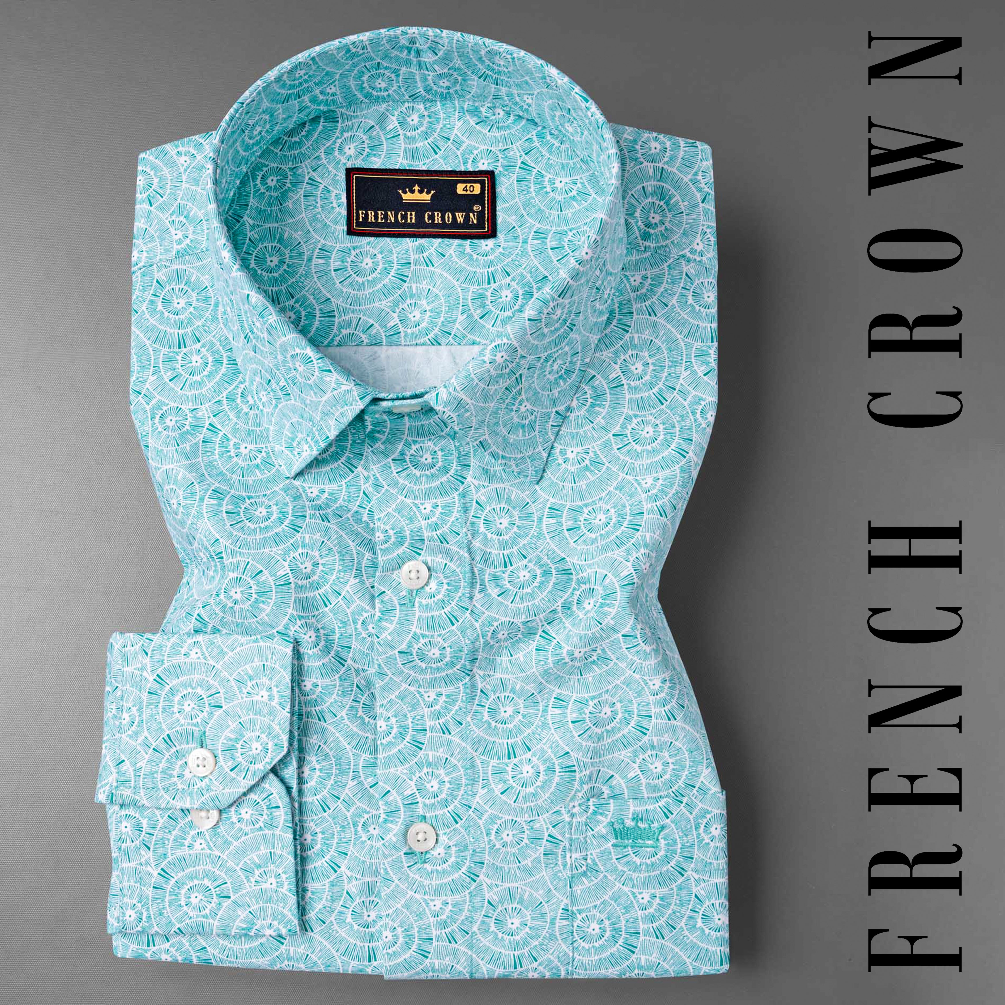 Java Blue Twill Printed Premium Cotton Shirt