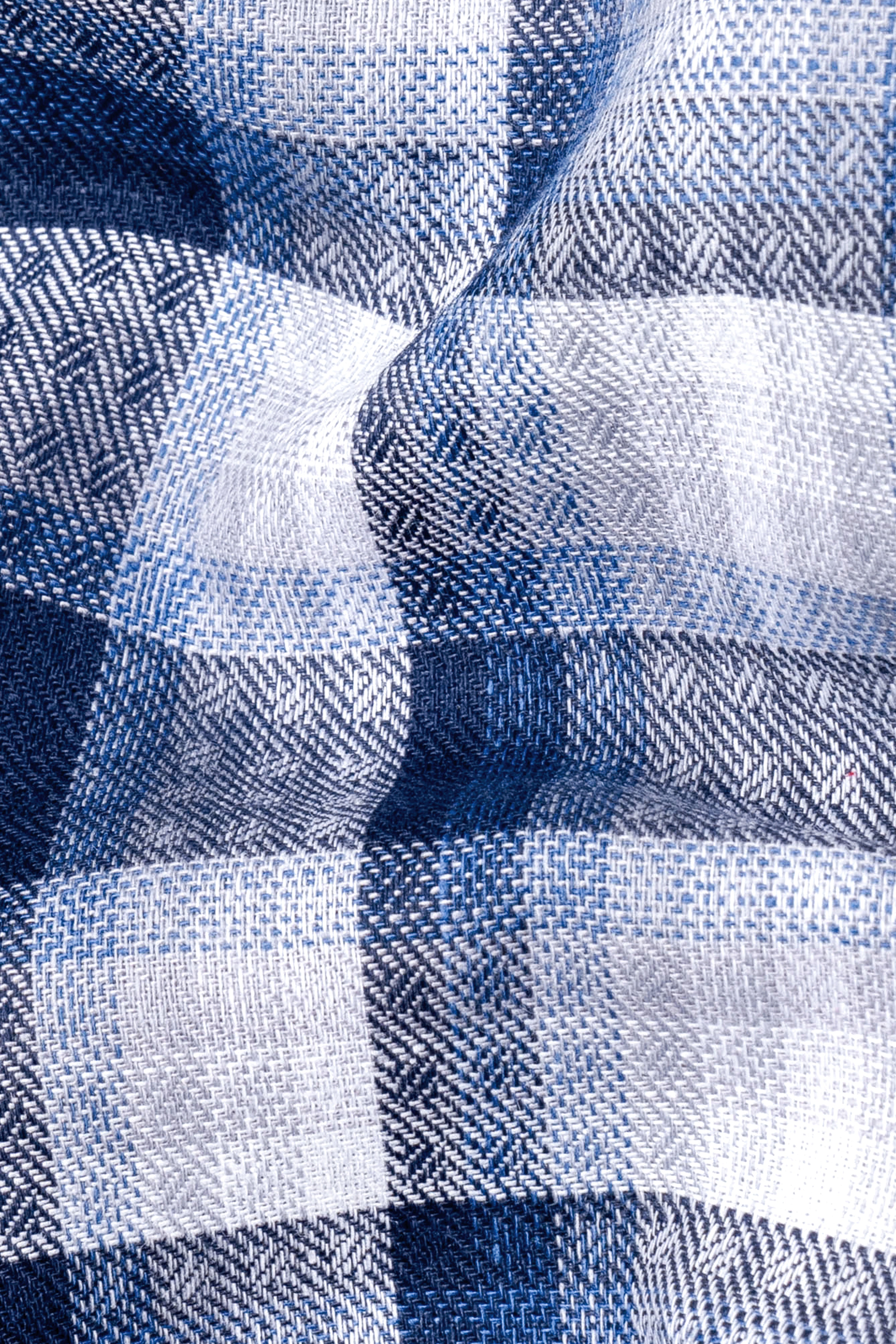 Rhino Blue and White Plaid with Animated Creature Patchwork Twill Premium Cotton Designer Shirt