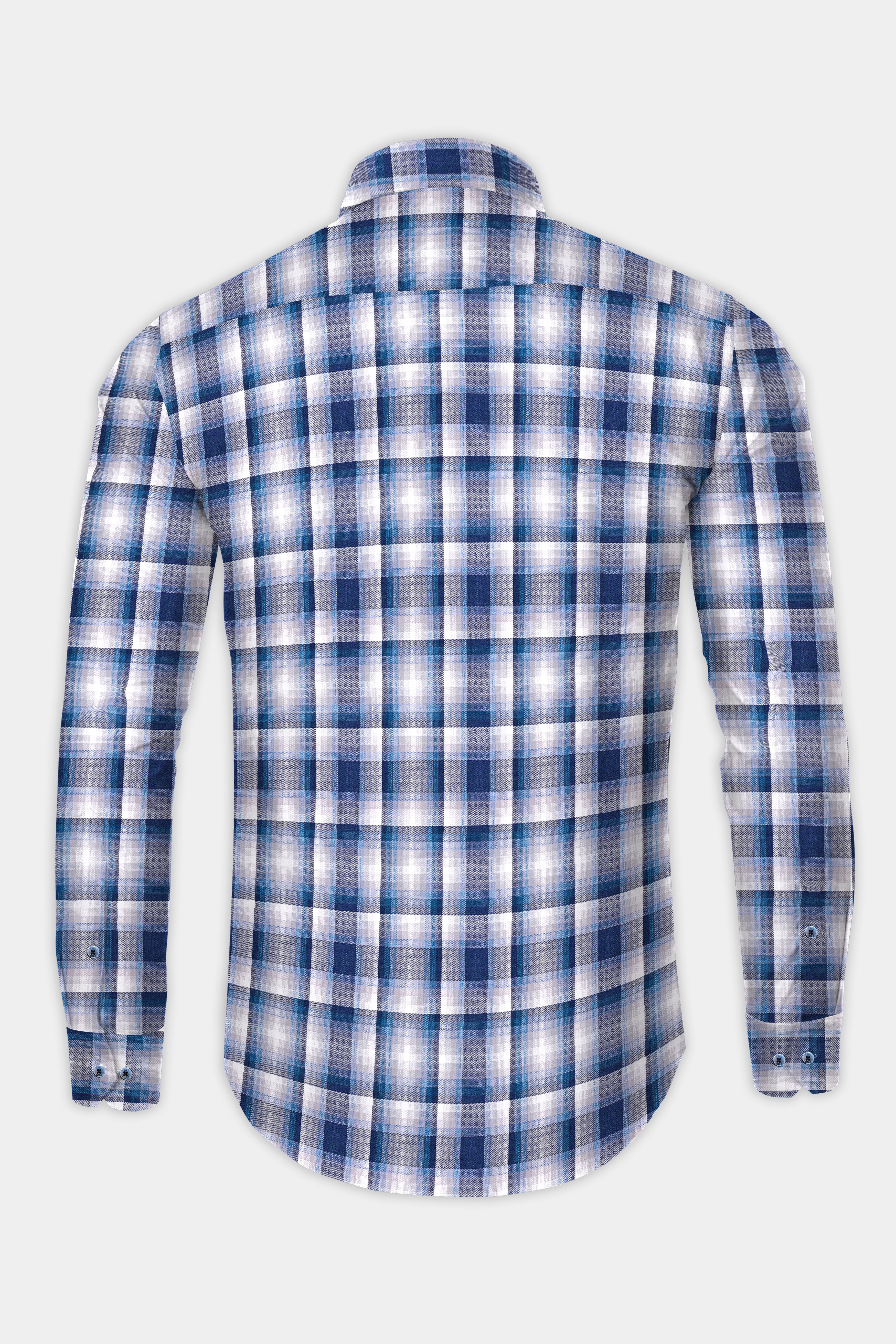 Rhino Blue and White Plaid with Animated Creature Patchwork Twill Premium Cotton Designer Shirt