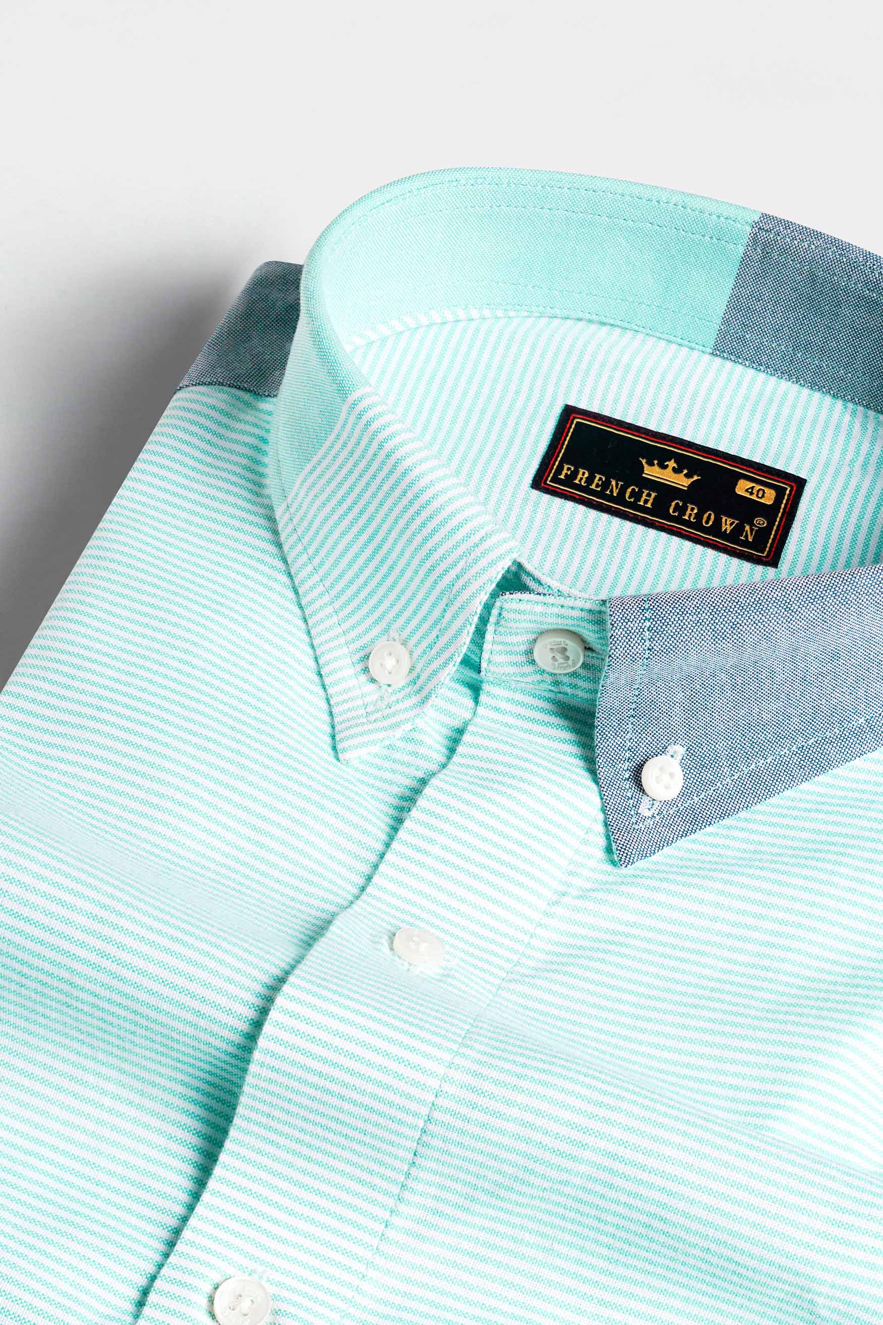 Frosted Mint Green and Neptune Gray Striped with Hand Painted Royal Oxford Designer Shirt 6266-BD-ART-38, 6266-BD-ART-H-38, 6266-BD-ART-39, 6266-BD-ART-H-39, 6266-BD-ART-40, 6266-BD-ART-H-40, 6266-BD-ART-42, 6266-BD-ART-H-42, 6266-BD-ART-44, 6266-BD-ART-H-44, 6266-BD-ART-46, 6266-BD-ART-H-46, 6266-BD-ART-48, 6266-BD-ART-H-48, 6266-BD-ART-50, 6266-BD-ART-H-50, 6266-BD-ART-52, 6266-BD-ART-H-52