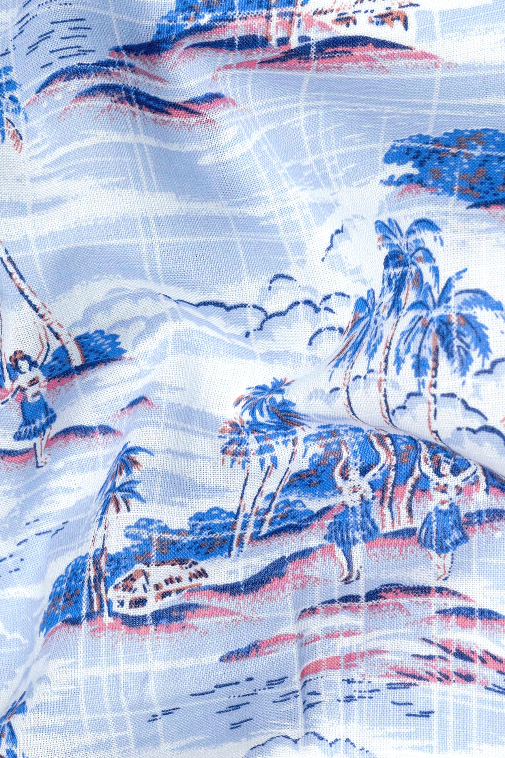 Hawkes and Havelock Blue Tropical Printed Luxurious Linen Kurta Shirt