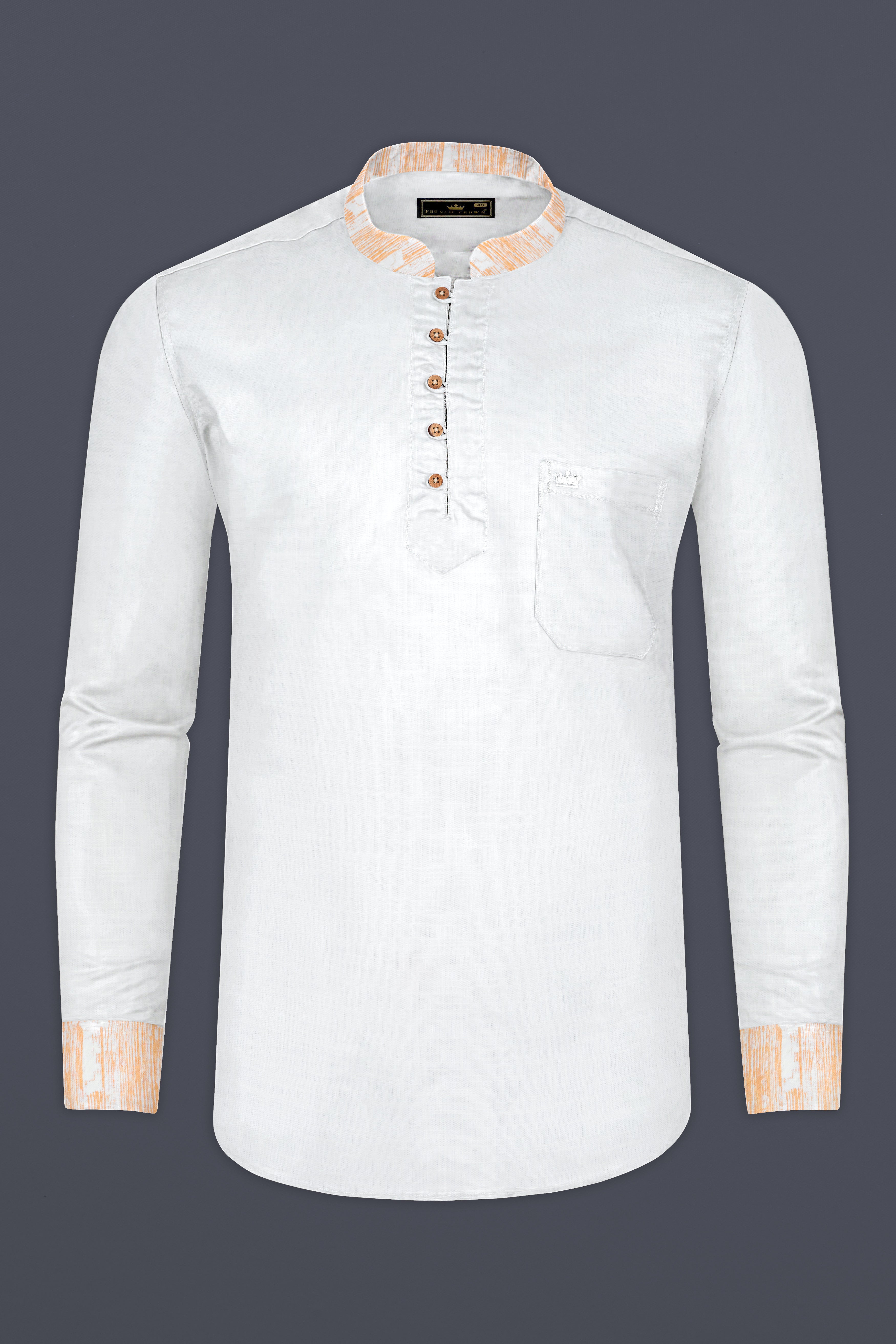 Bright White Luxurious Linen Kurta Shirt