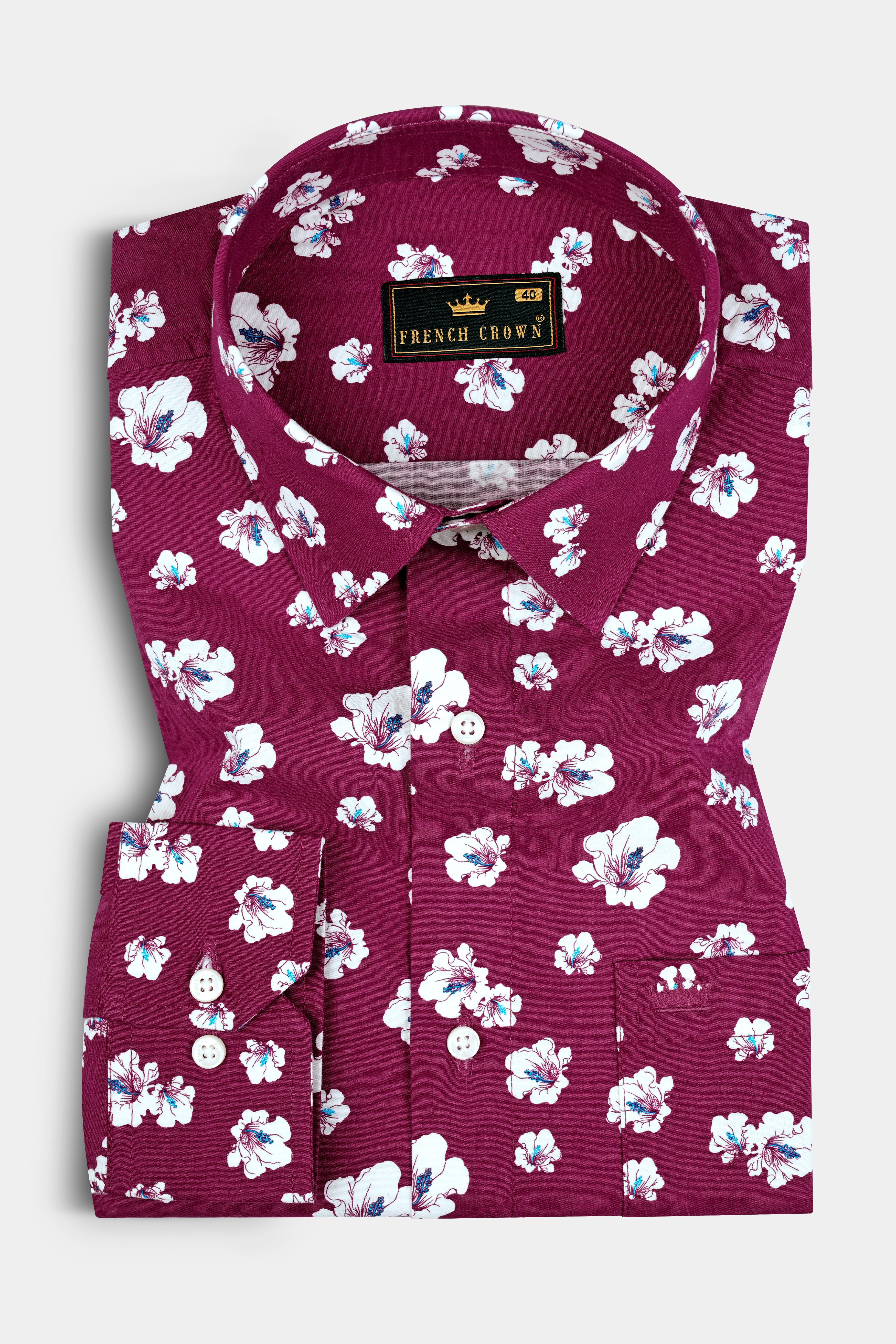 Camelot Red Floral Printed Twill Premium Cotton Shirt