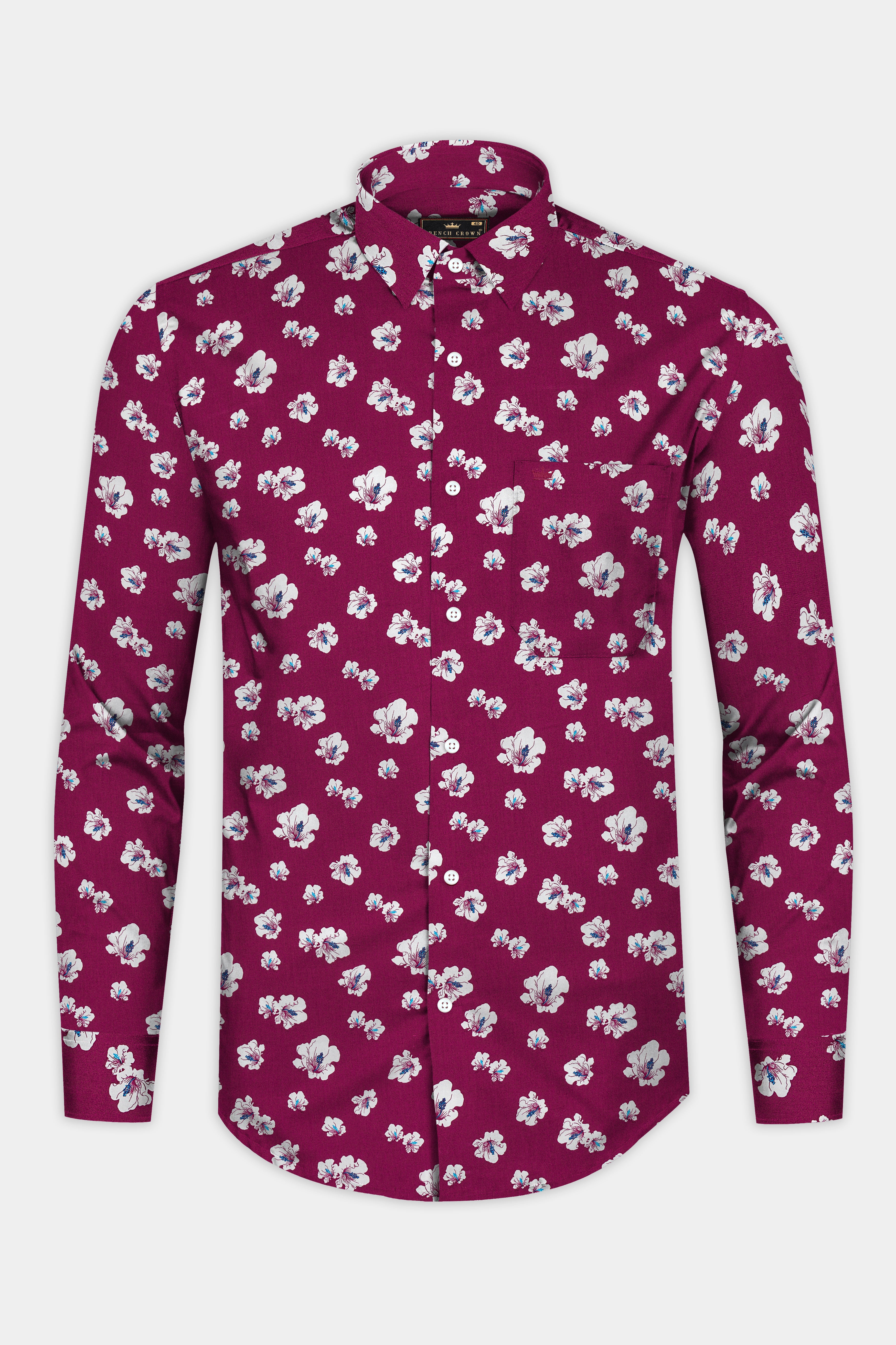 Camelot Red Floral Printed Twill Premium Cotton Shirt