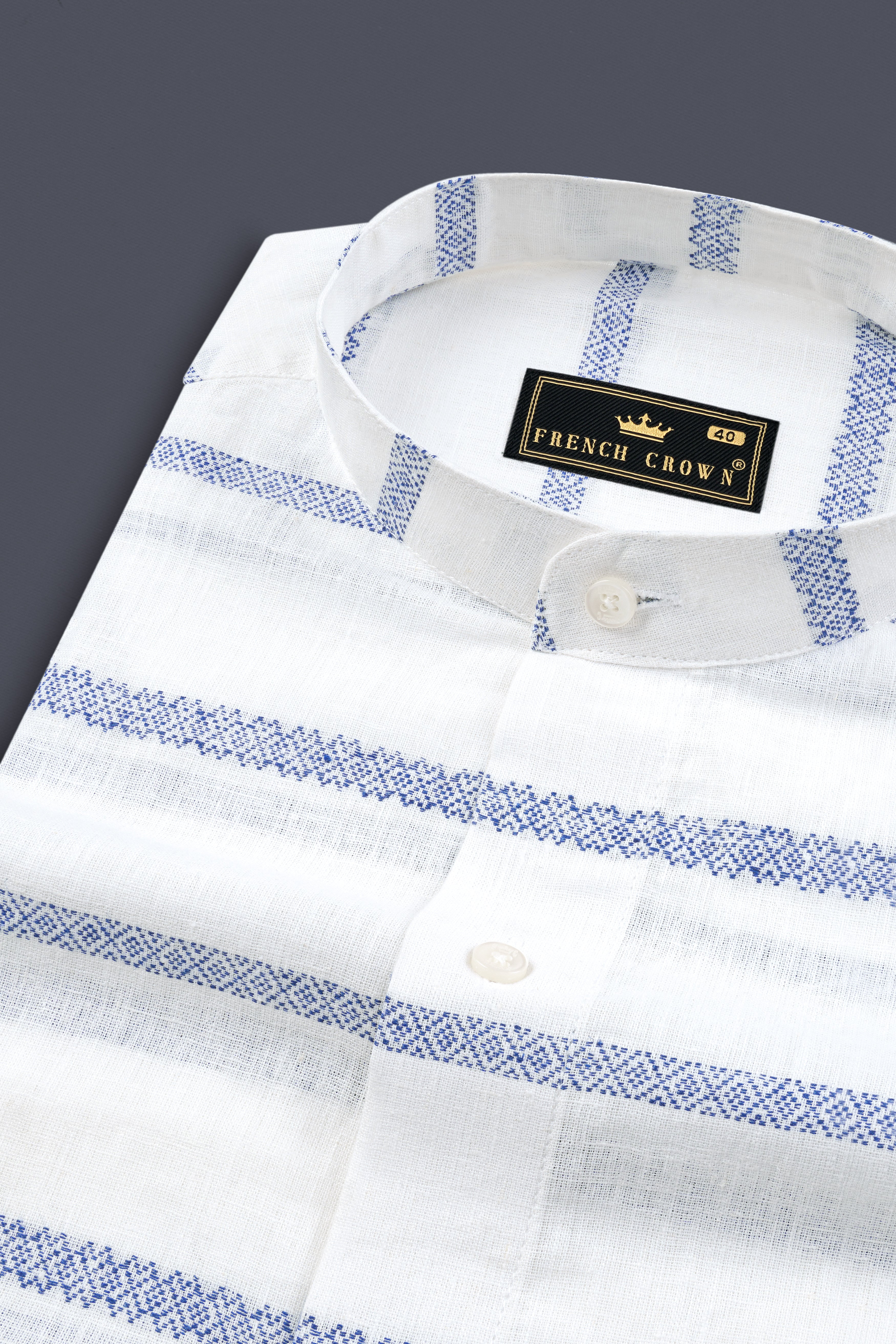 Bright White Striped Luxurious Linen Kurta Shirt