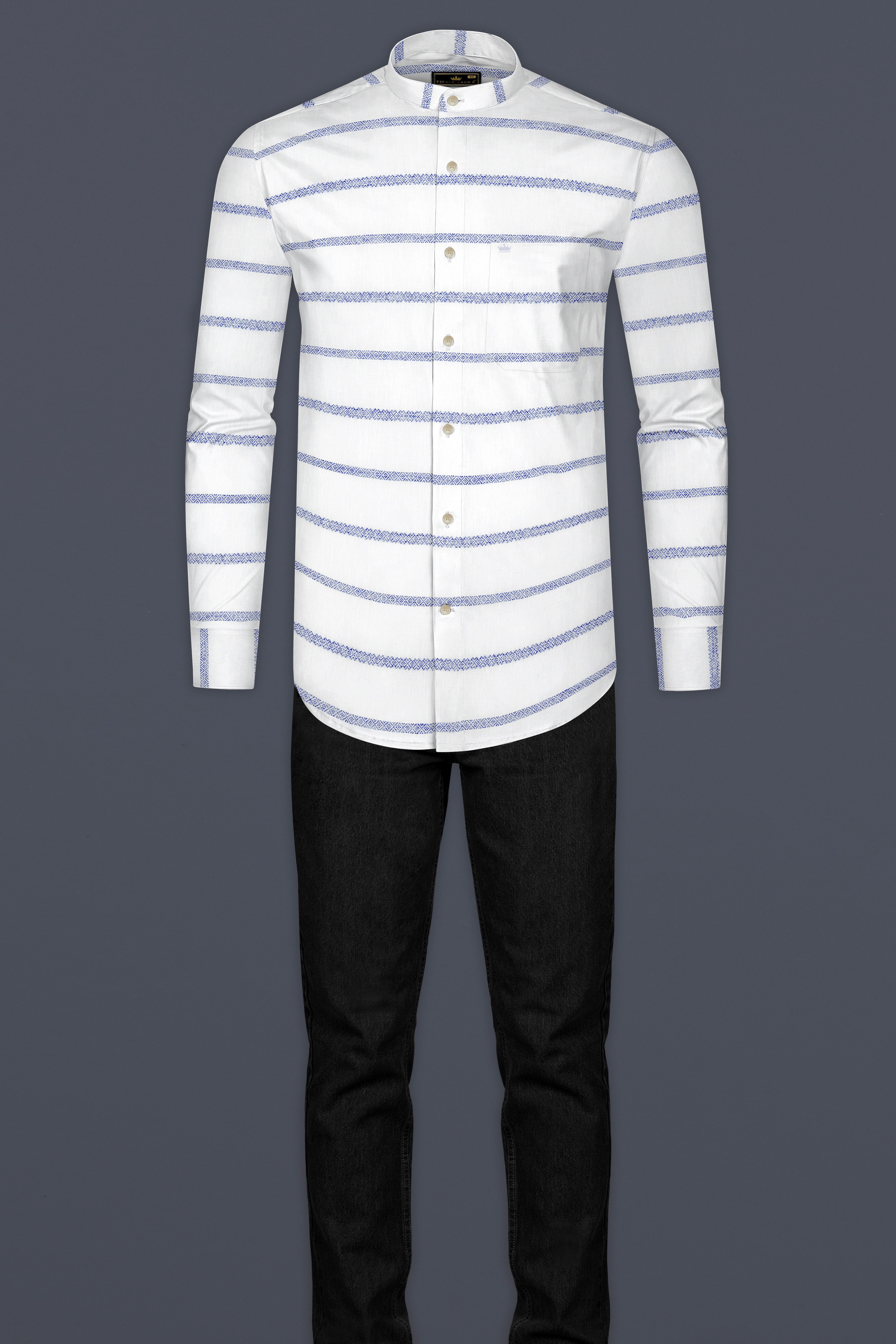 Bright White Striped Luxurious Linen Kurta Shirt