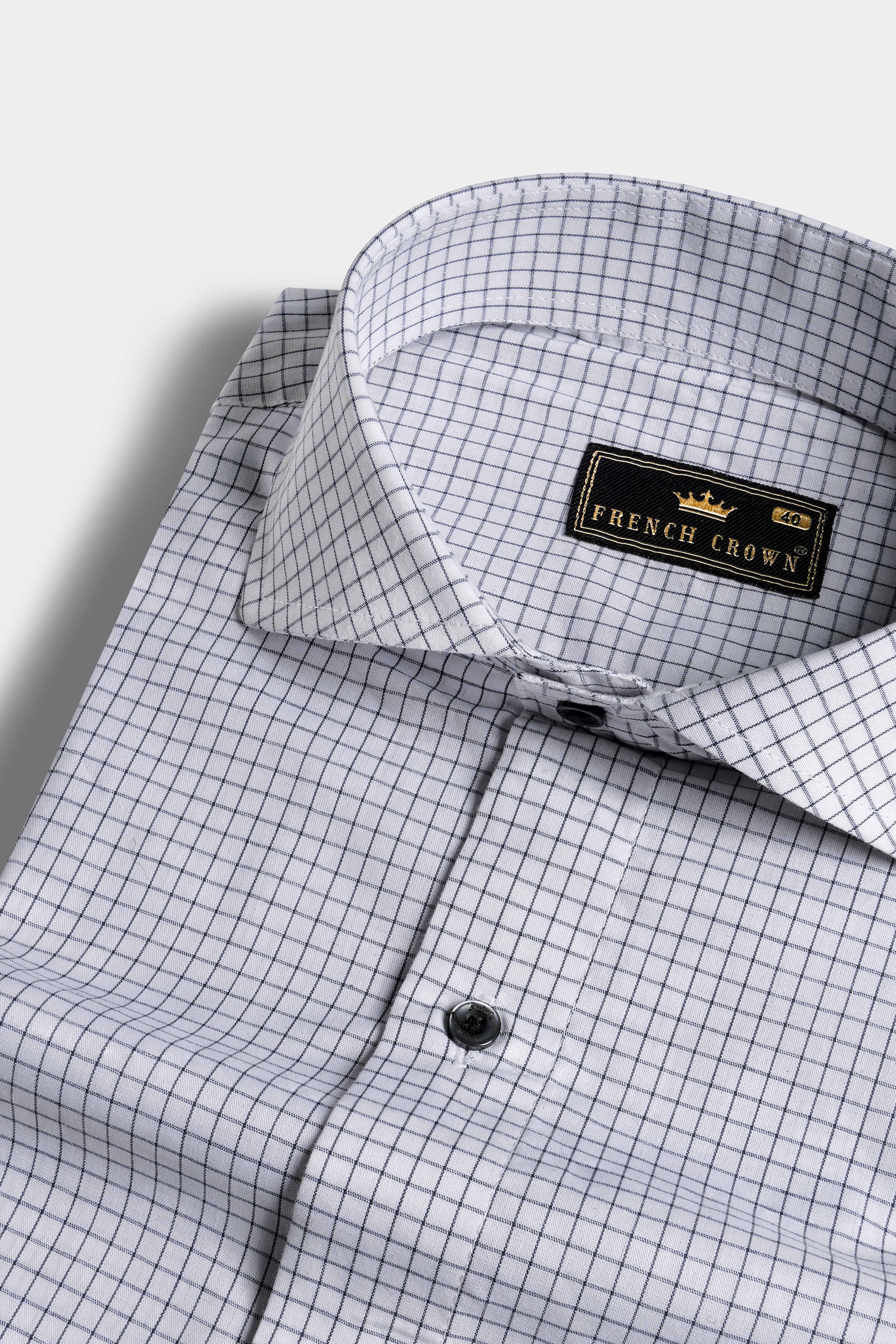 Gainsboro Gray and Black Gingham Checkered with Graph Hand Painted Premium Cotton Designer Shirt