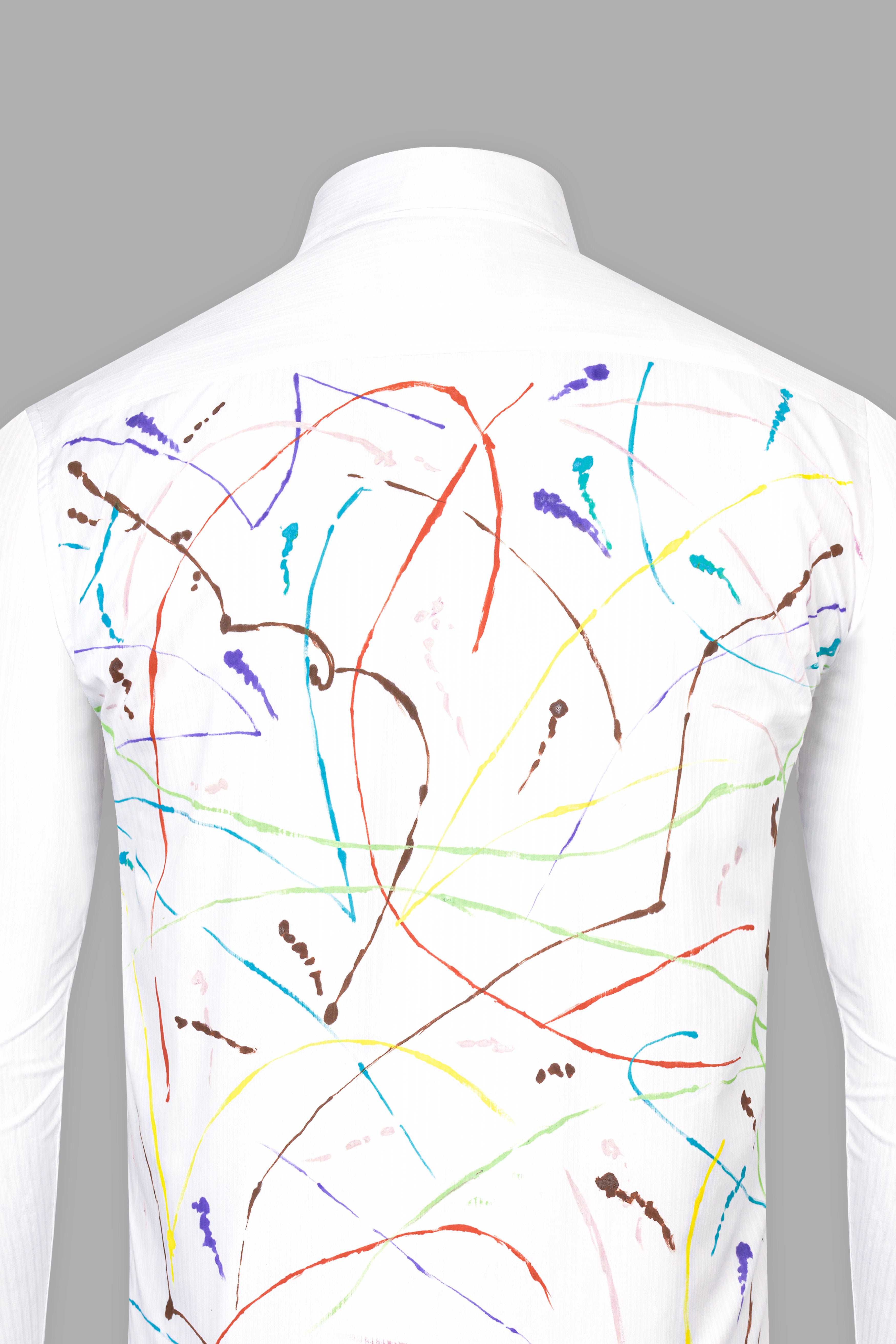 Bright White Subtle Striped Multicolour Hand Painted Dobby Textured Designer Shirt