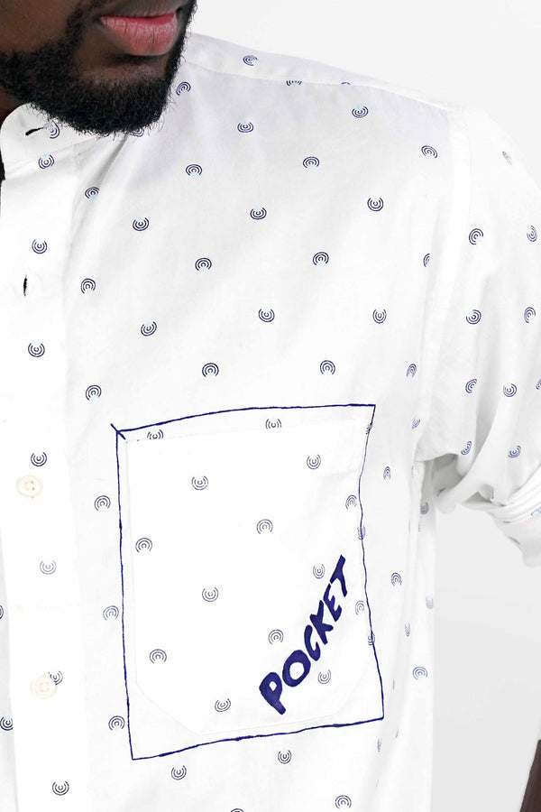 Bright White with Martinique Blue Hand Painted Super Soft Premium Cotton Designer Shirt