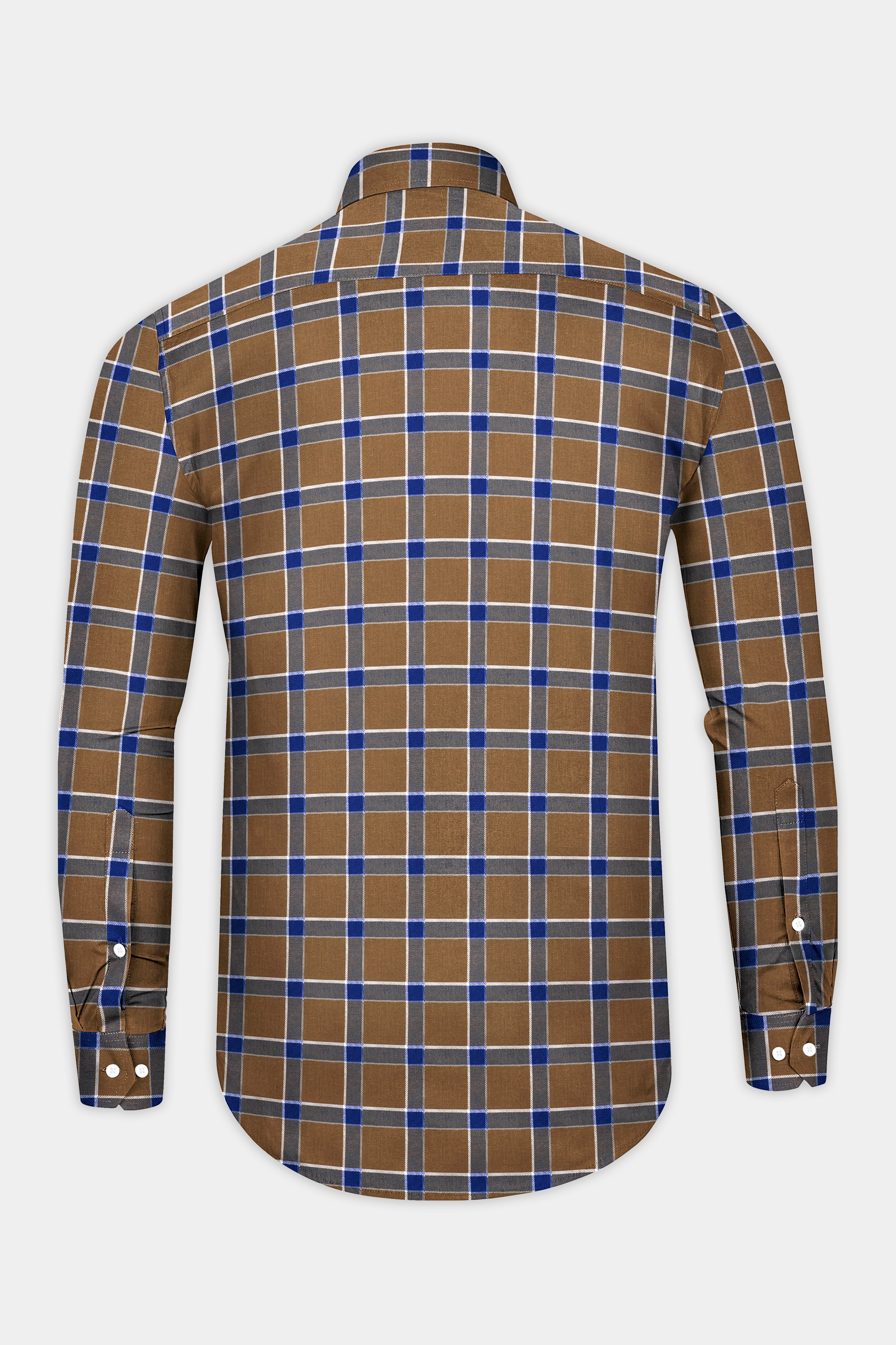 Sapphire Blue and Cape Palliser brown Twill Windowpane Premium Cotton Shirt