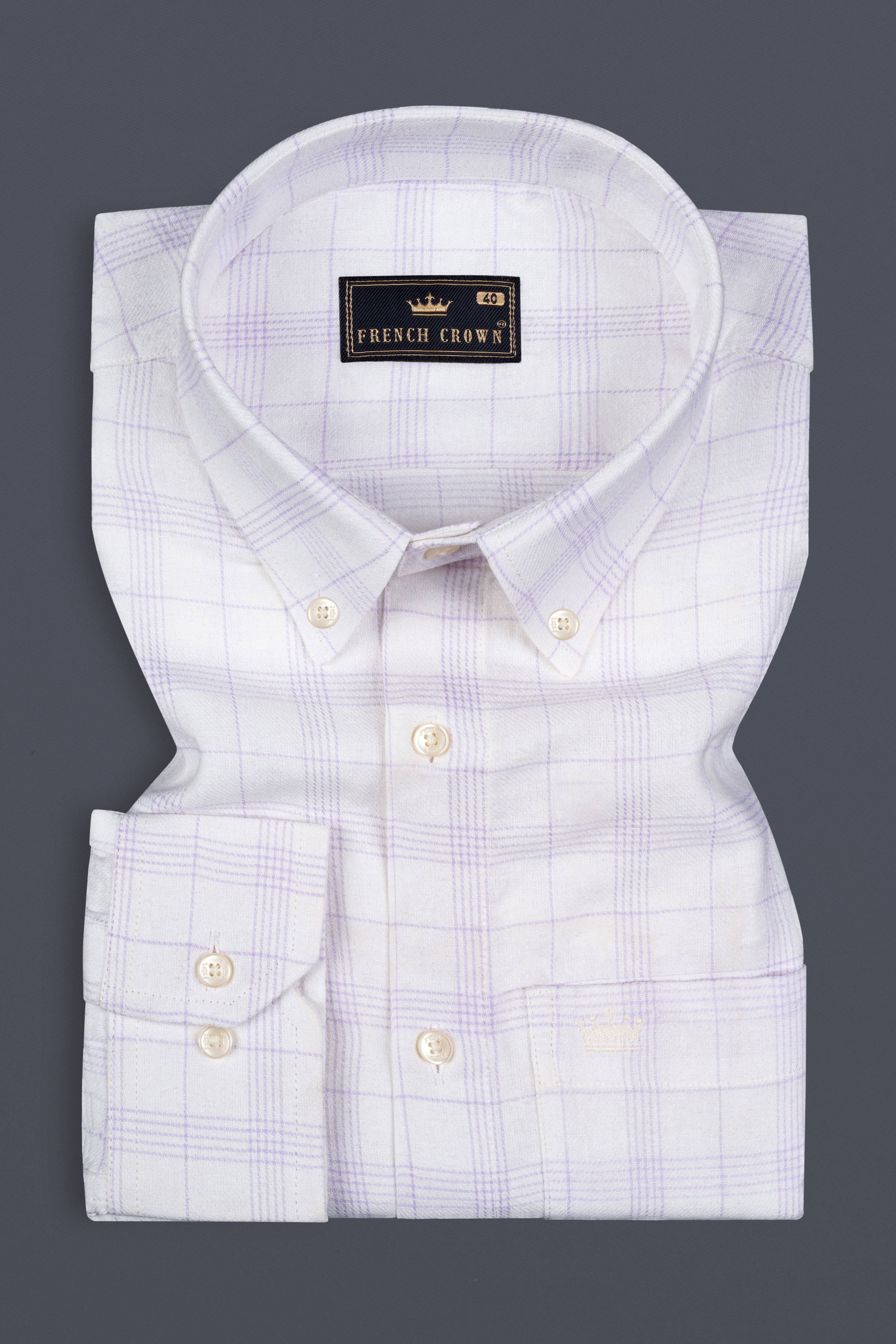 Bright White Twill Subtle Plaid Premium Cotton Shirt