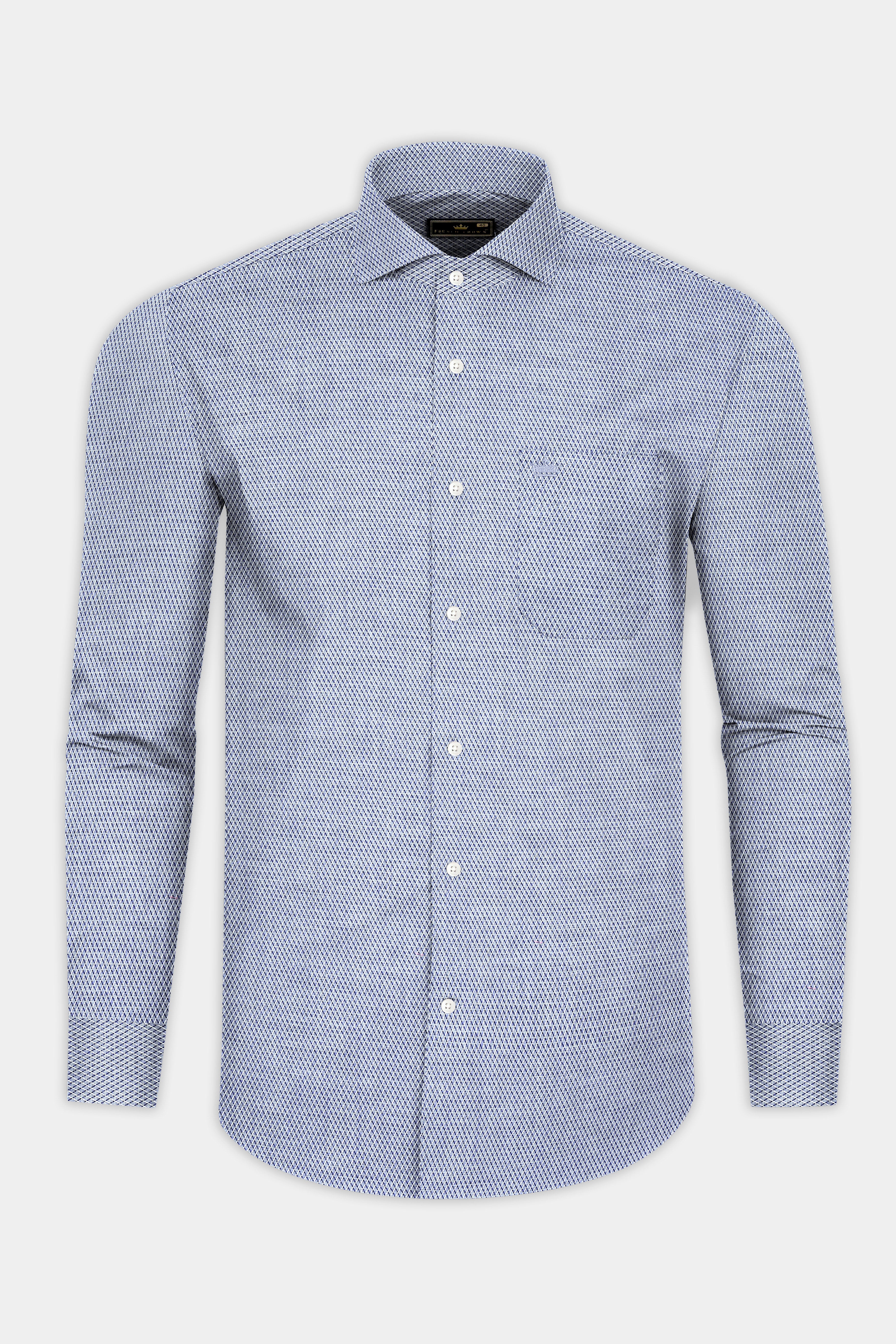 White and Cloud Burst Blue Dobby Textured Shirt