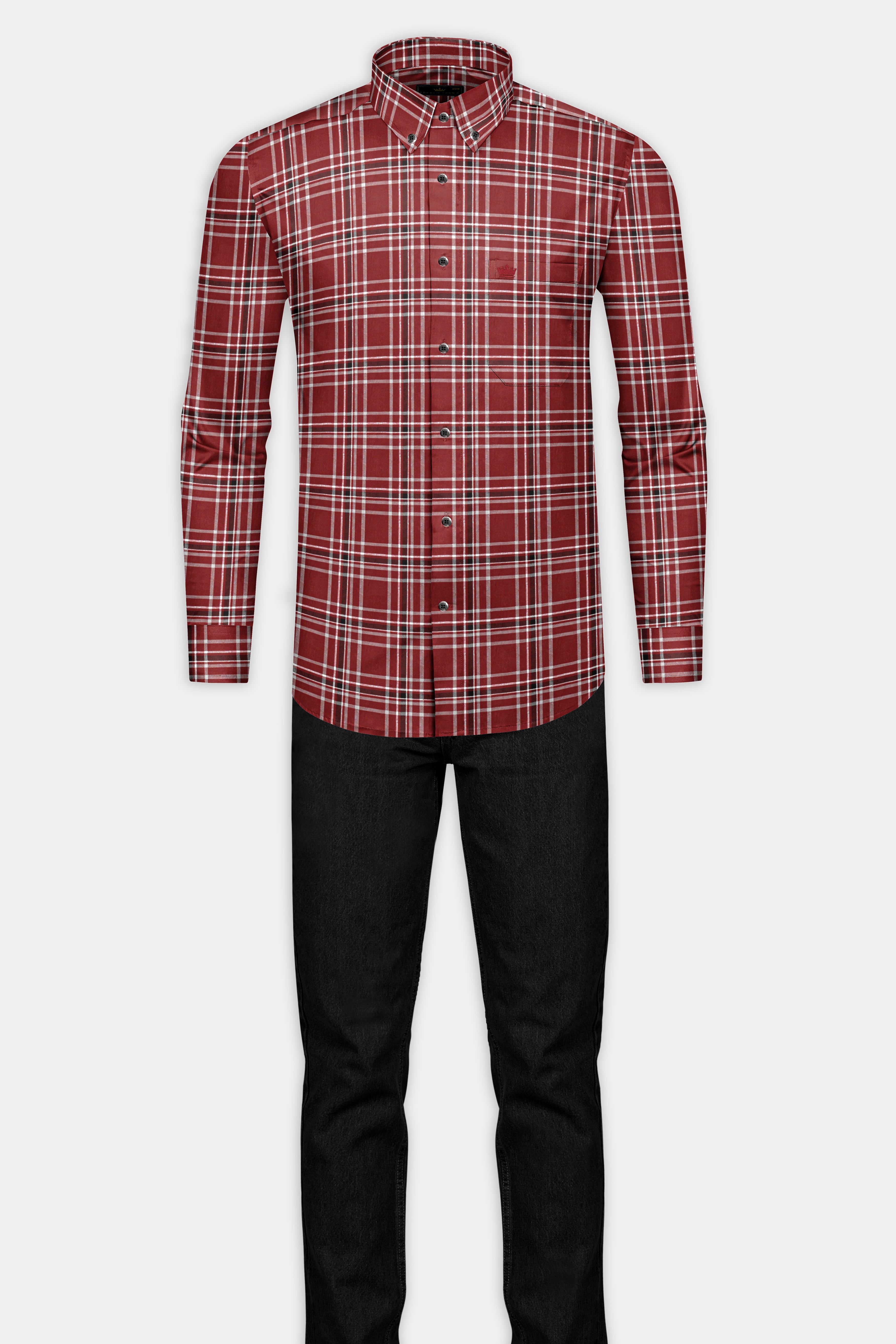 Cordovan Red Twill Windowpane Premium Cotton Shirt