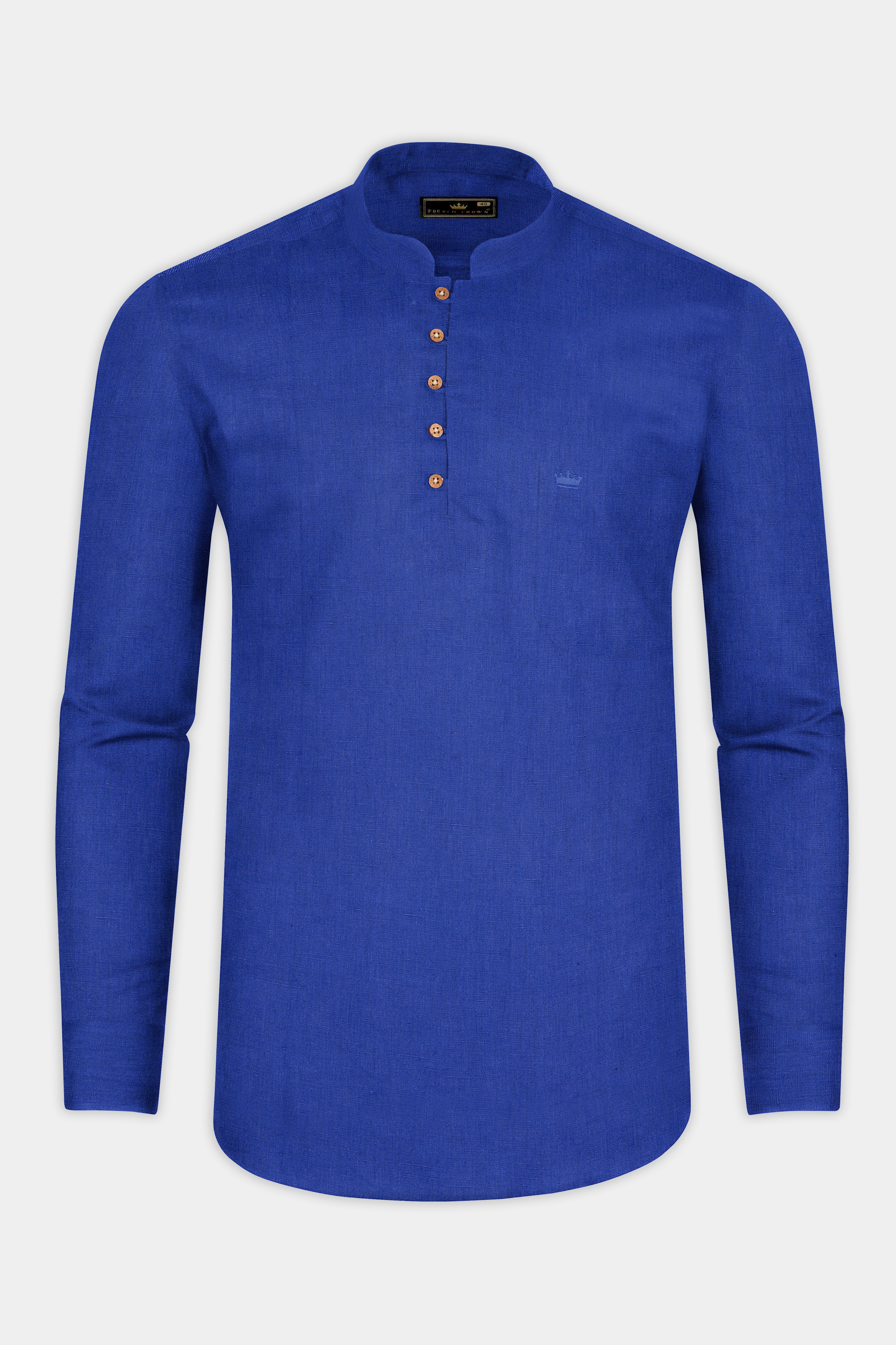 Chambray Blue Luxurious Linen Kurta Shirt