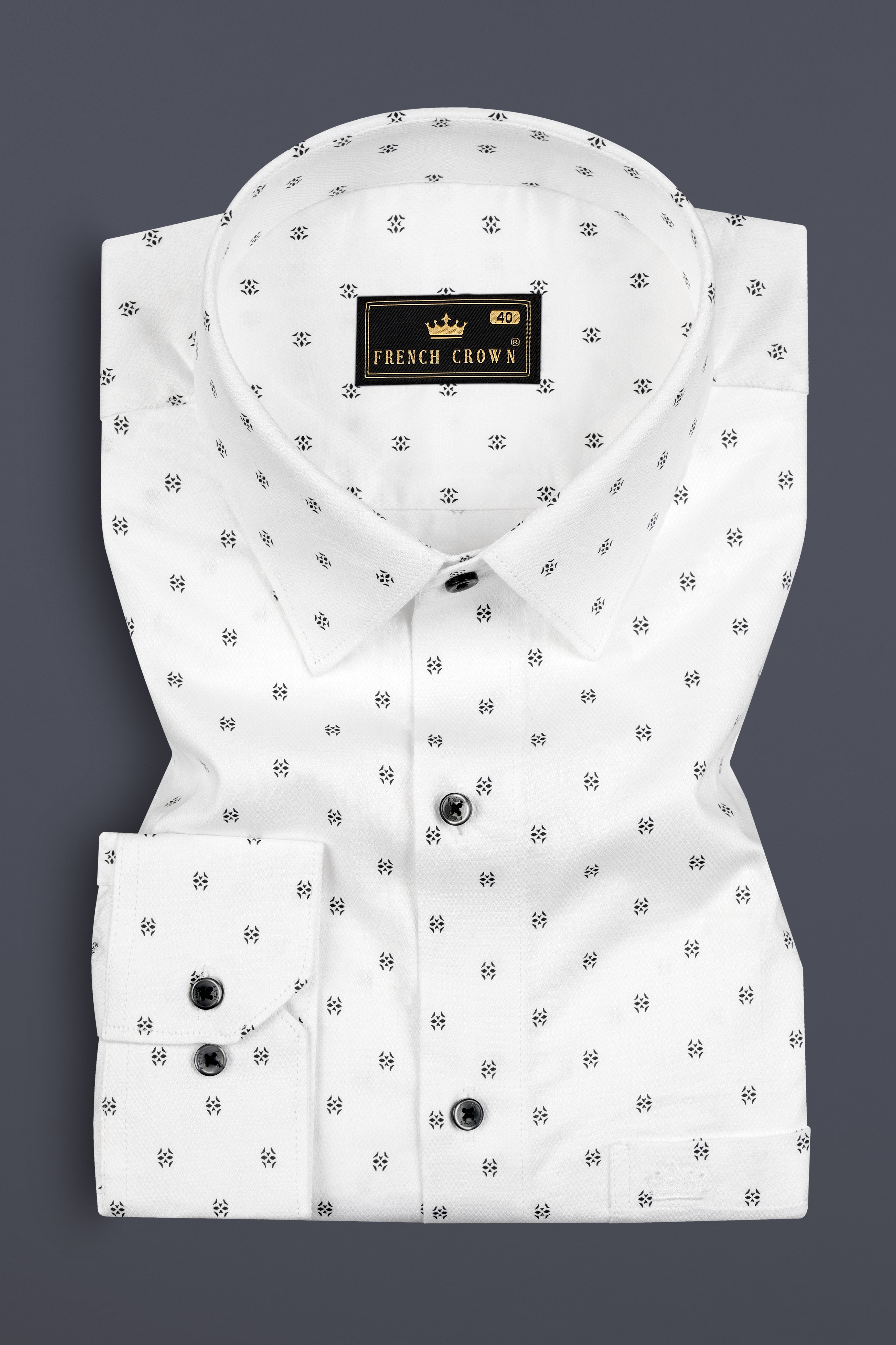 Bright White Printed Dobby Textured Premium Giza Cotton Shirt