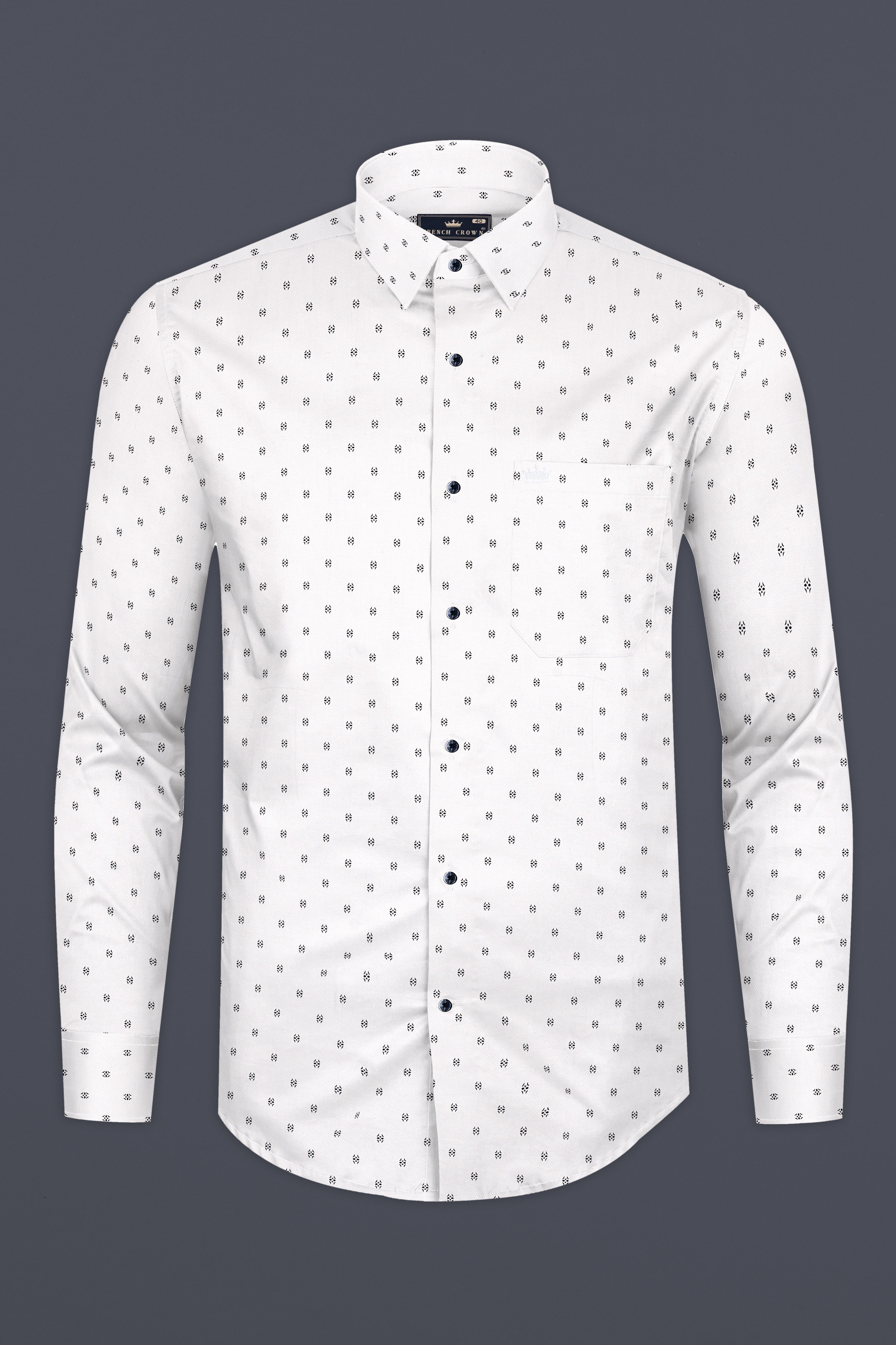 Bright White Printed Dobby Textured Premium Giza Cotton Shirt