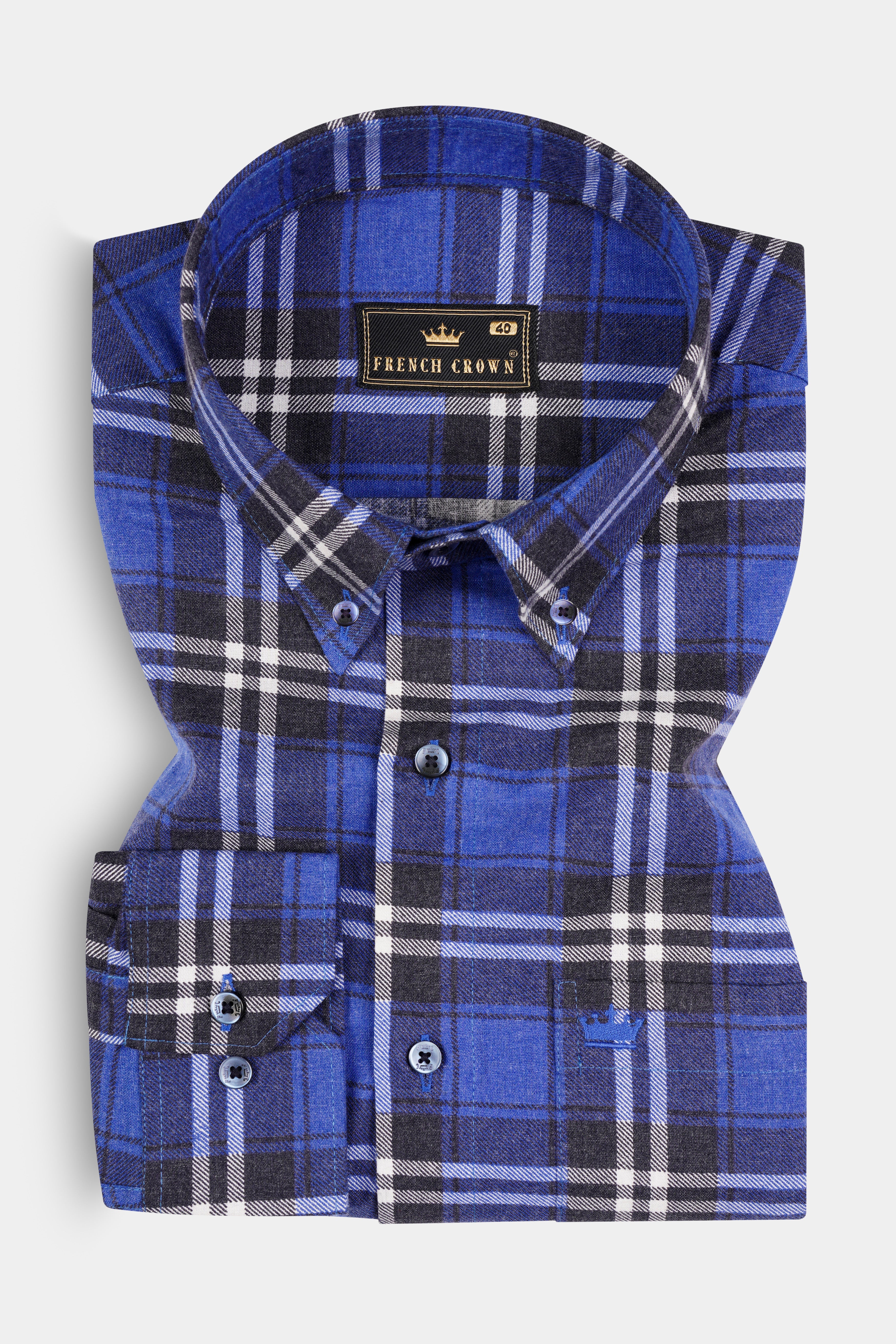 Scampi Blue Checks-Plaid Casual Premium Cotton Button-Down Shirt