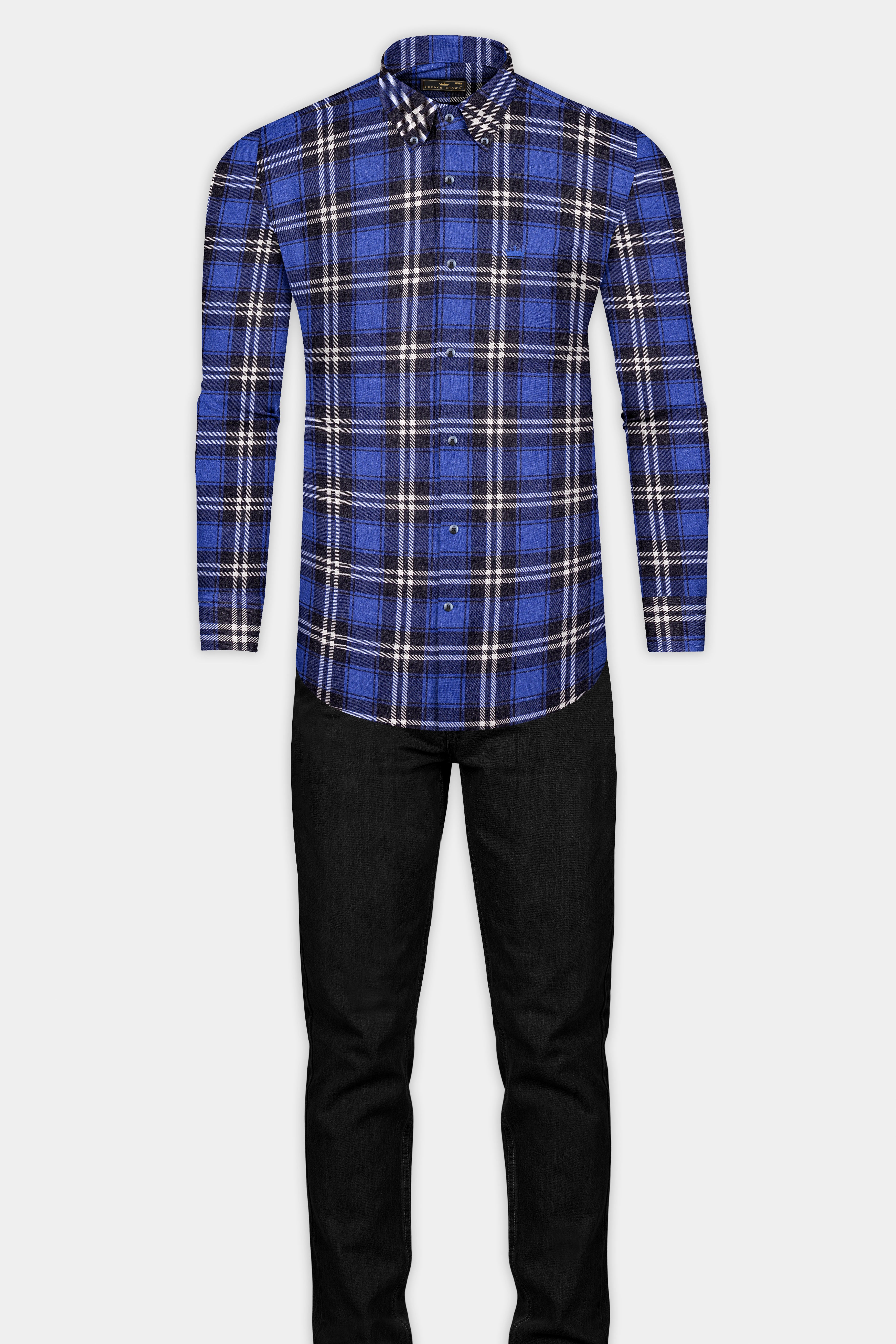 Scampi Blue Checks-Plaid Casual Premium Cotton Button-Down Shirt