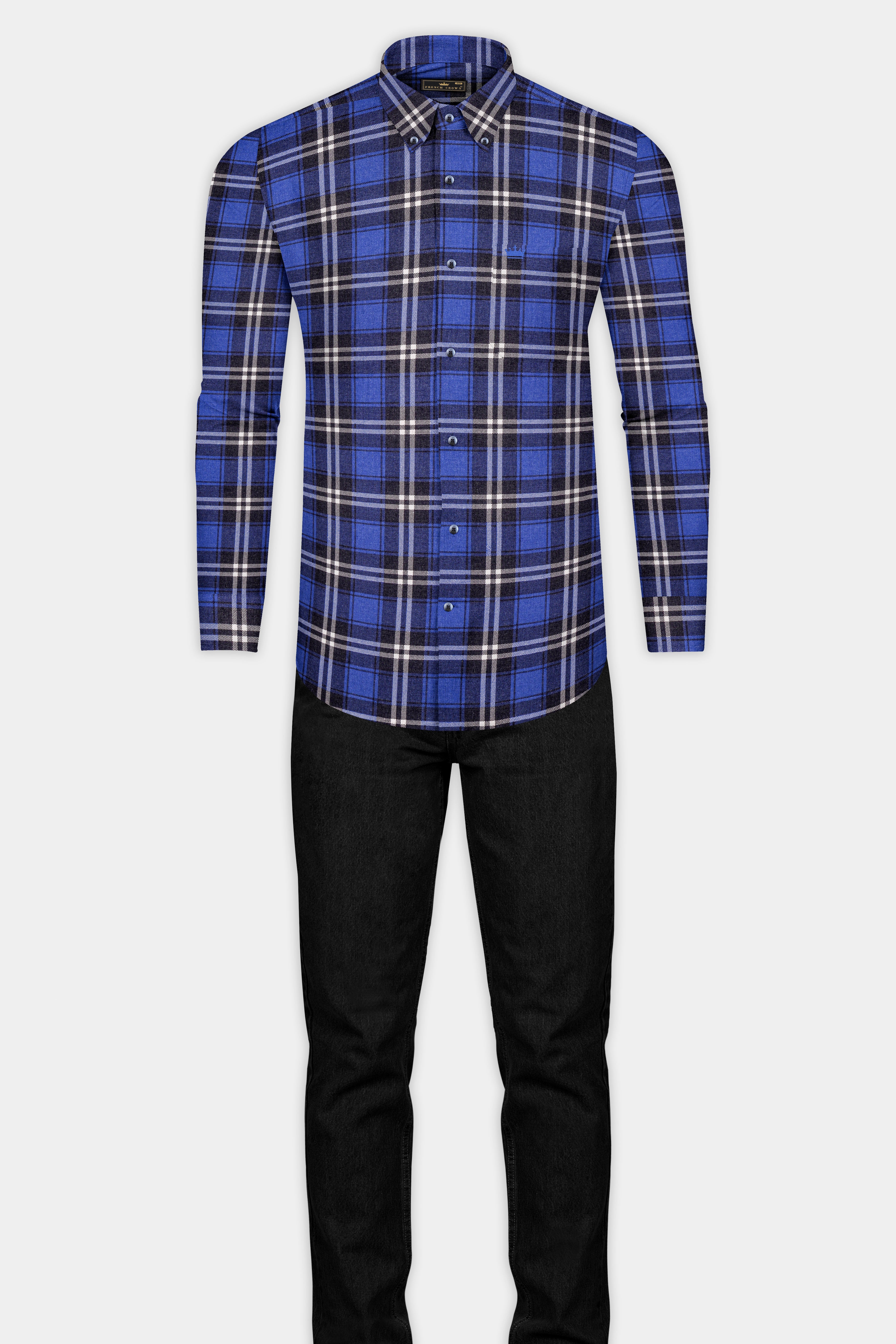 Scampi Blue Twill Plaid Premium Cotton Shirt