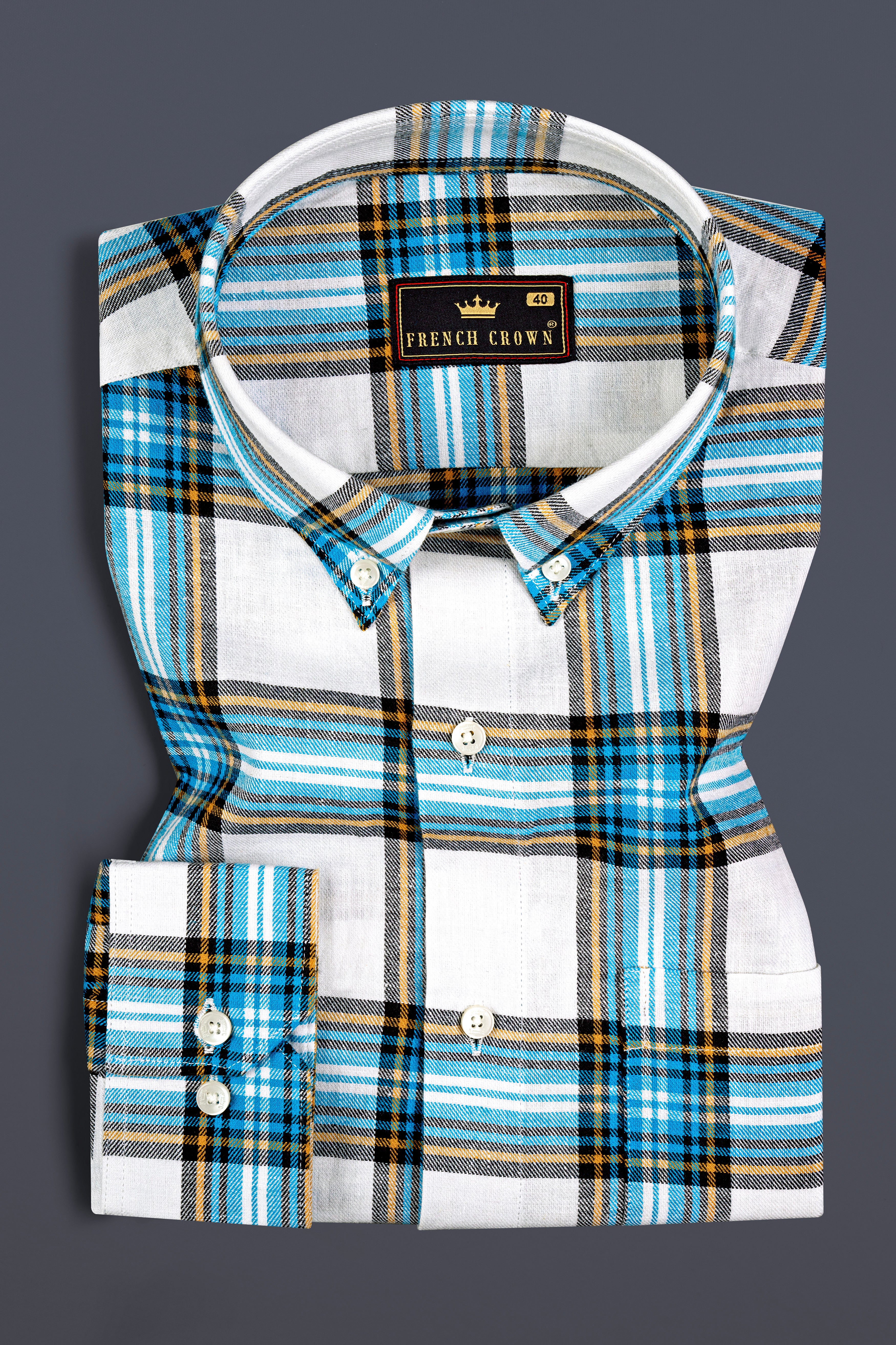 Eastern Blue and White Twill Plaid Premium Cotton Shirt