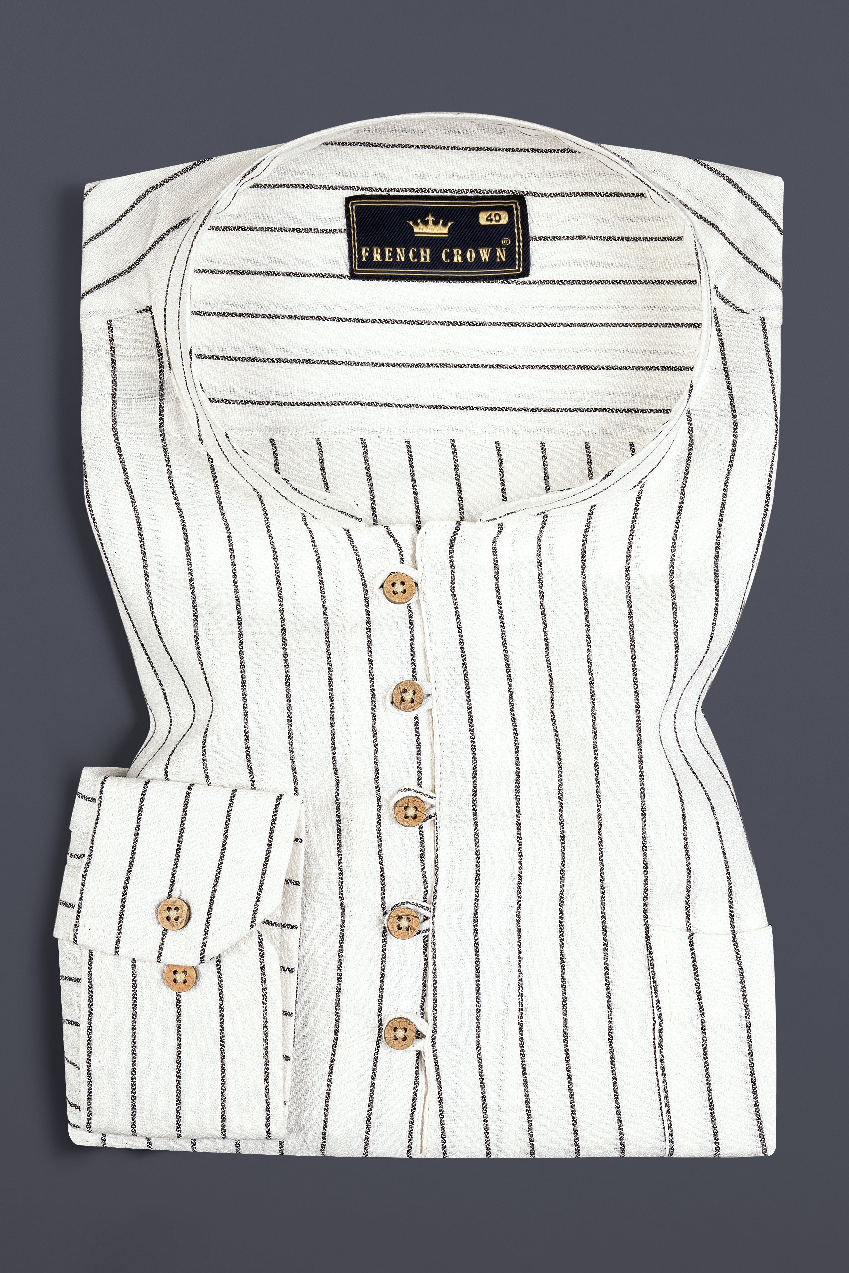 Bright White Striped Premium Tencel Kurta Shirt