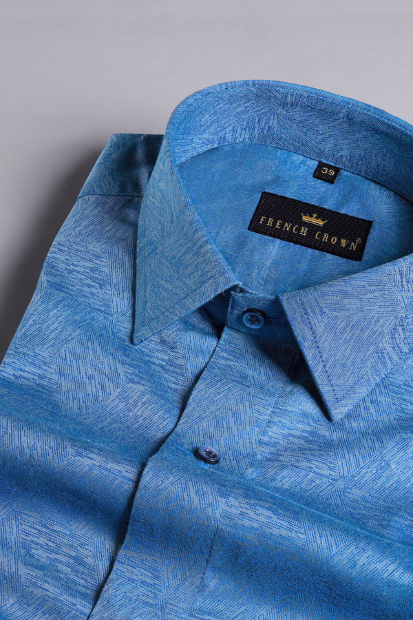 Waikawa Blue Jacquard Textured Premium Giza Cotton Shirt