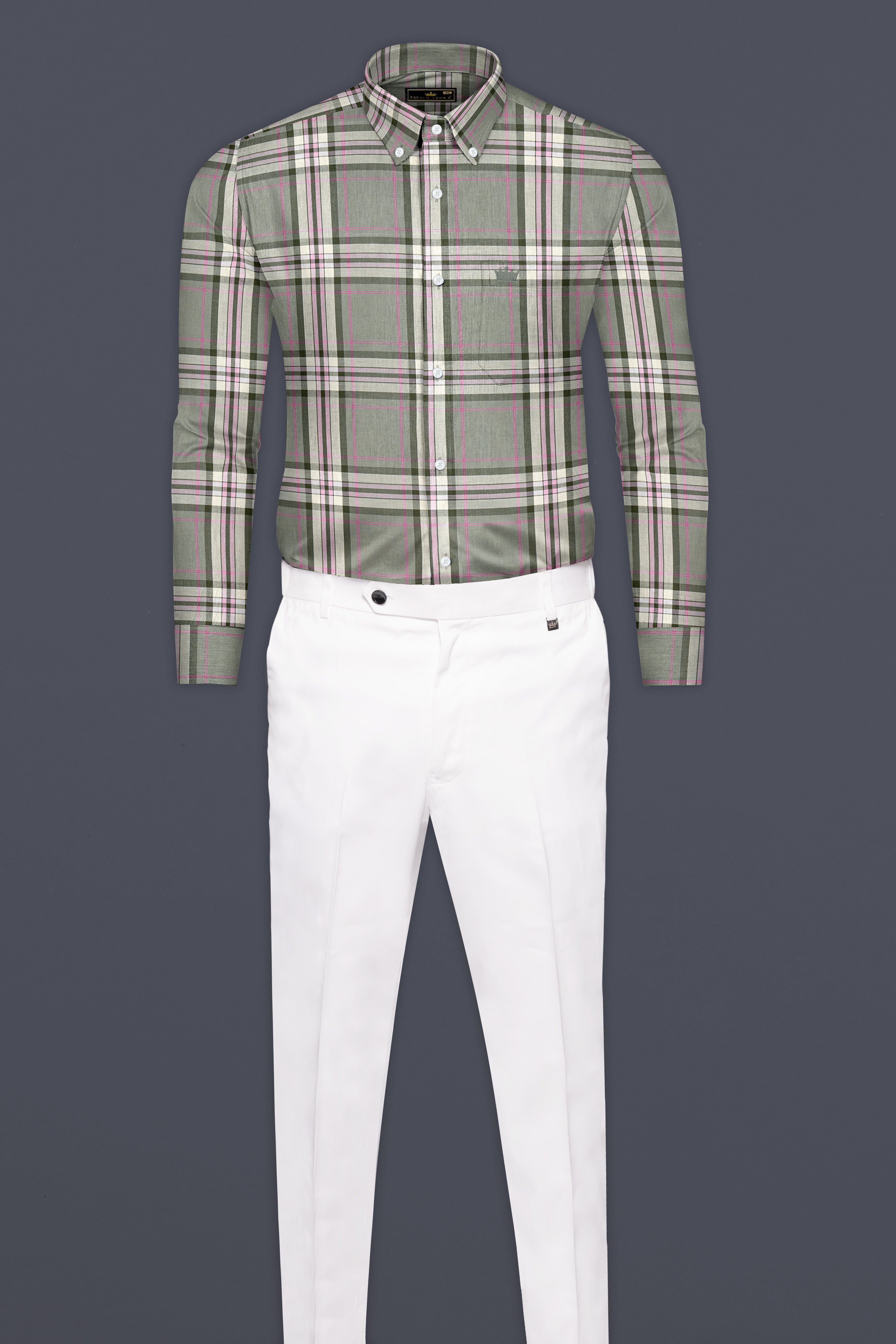 Sandrift Brown with Mondo Green Twill Checkered Premium Cotton Shirt