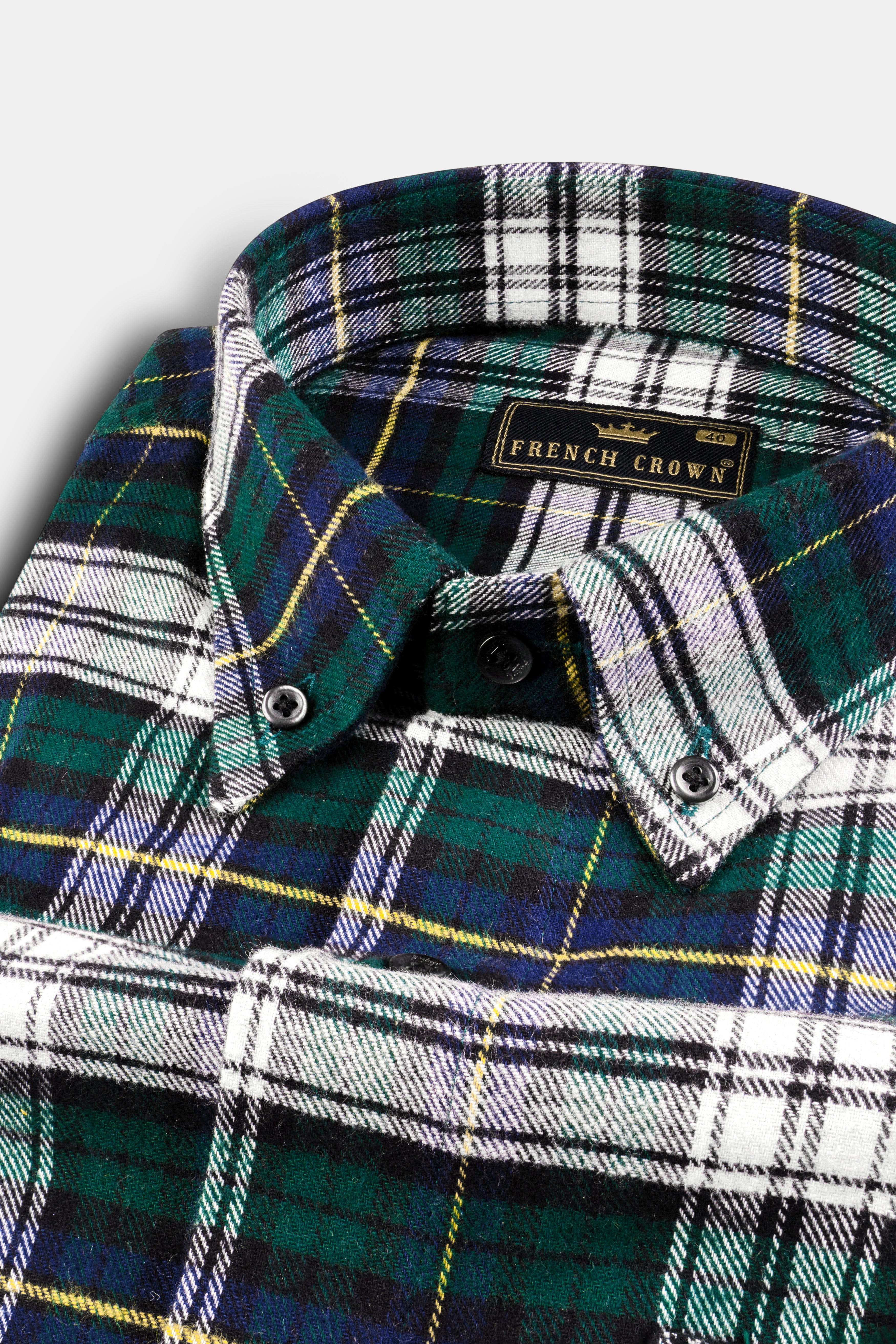 Bright White with Spruce Green Heavyweight Plaid Flannel Shirt