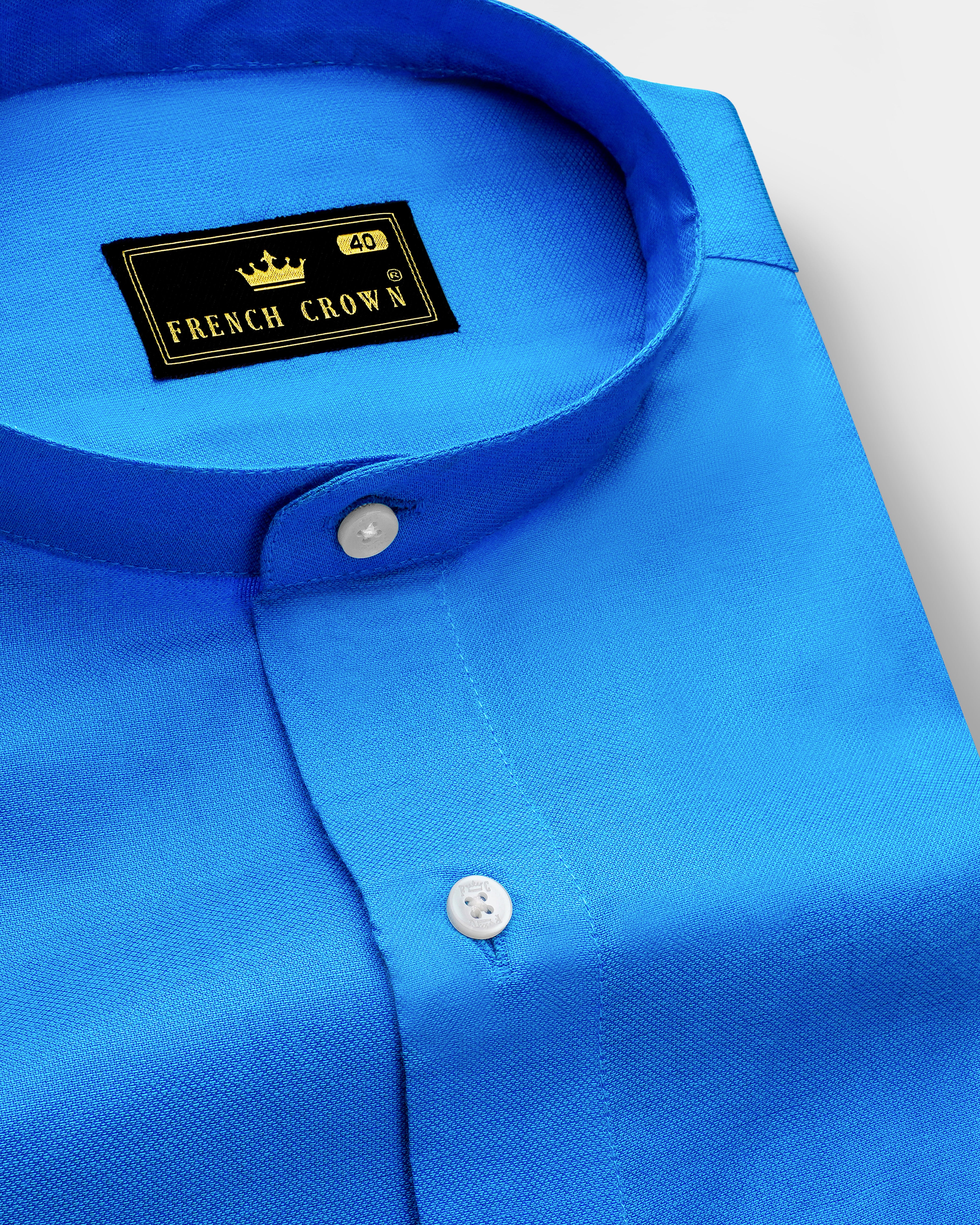 Cerulean Blue Plain-Solid Formal Premium Cotton Shirt For Men