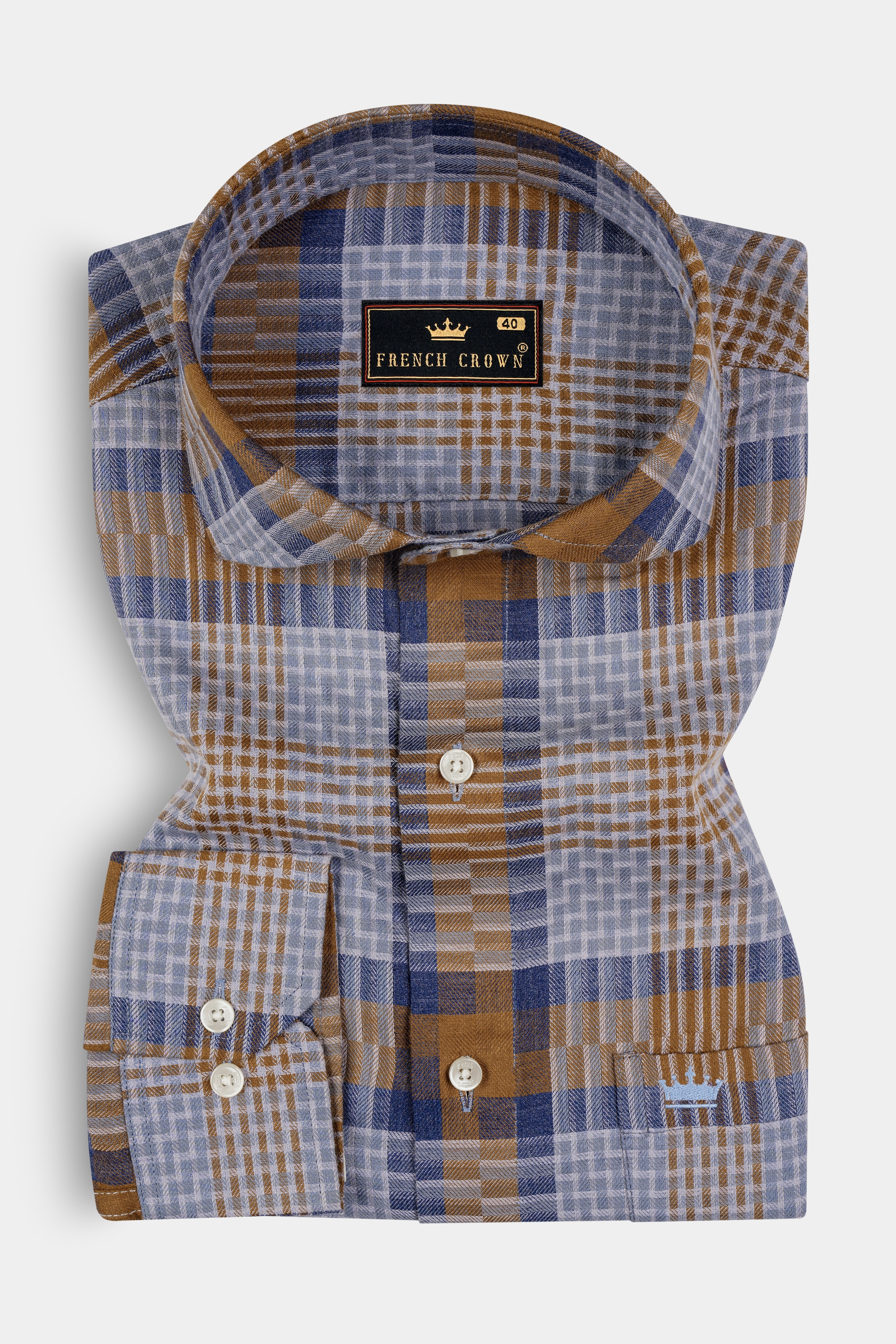 Cape Palliser with Dusk Blue Twill Plaid Premium Cotton Shirt